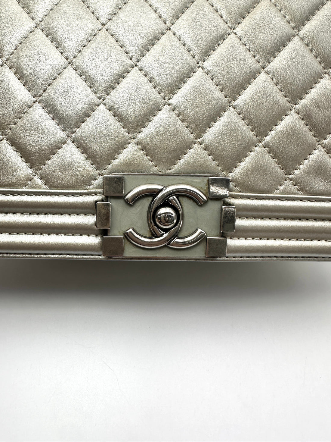 Chanel LeBoy Silver Quilted Leather Flap Bag With Silver Buckle(20***74) CC2616