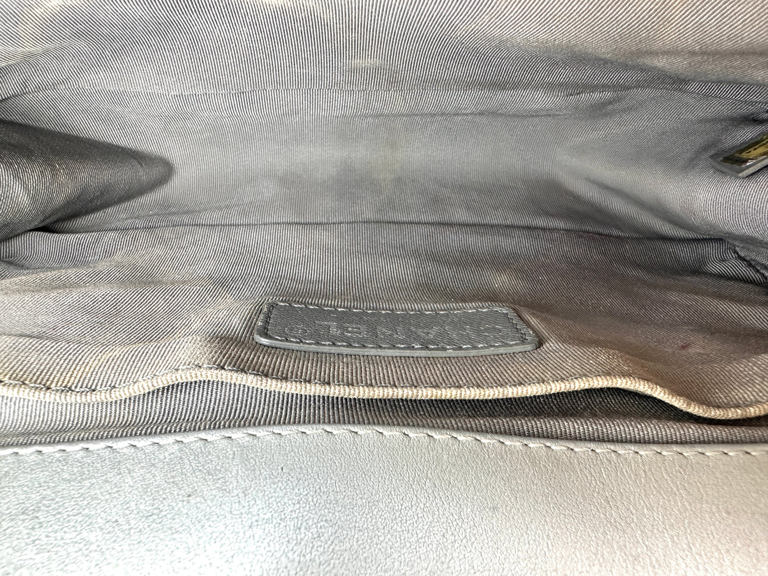 Chanel LeBoy Silver Quilted Leather Flap Bag With Silver Buckle(20***74) CC2616