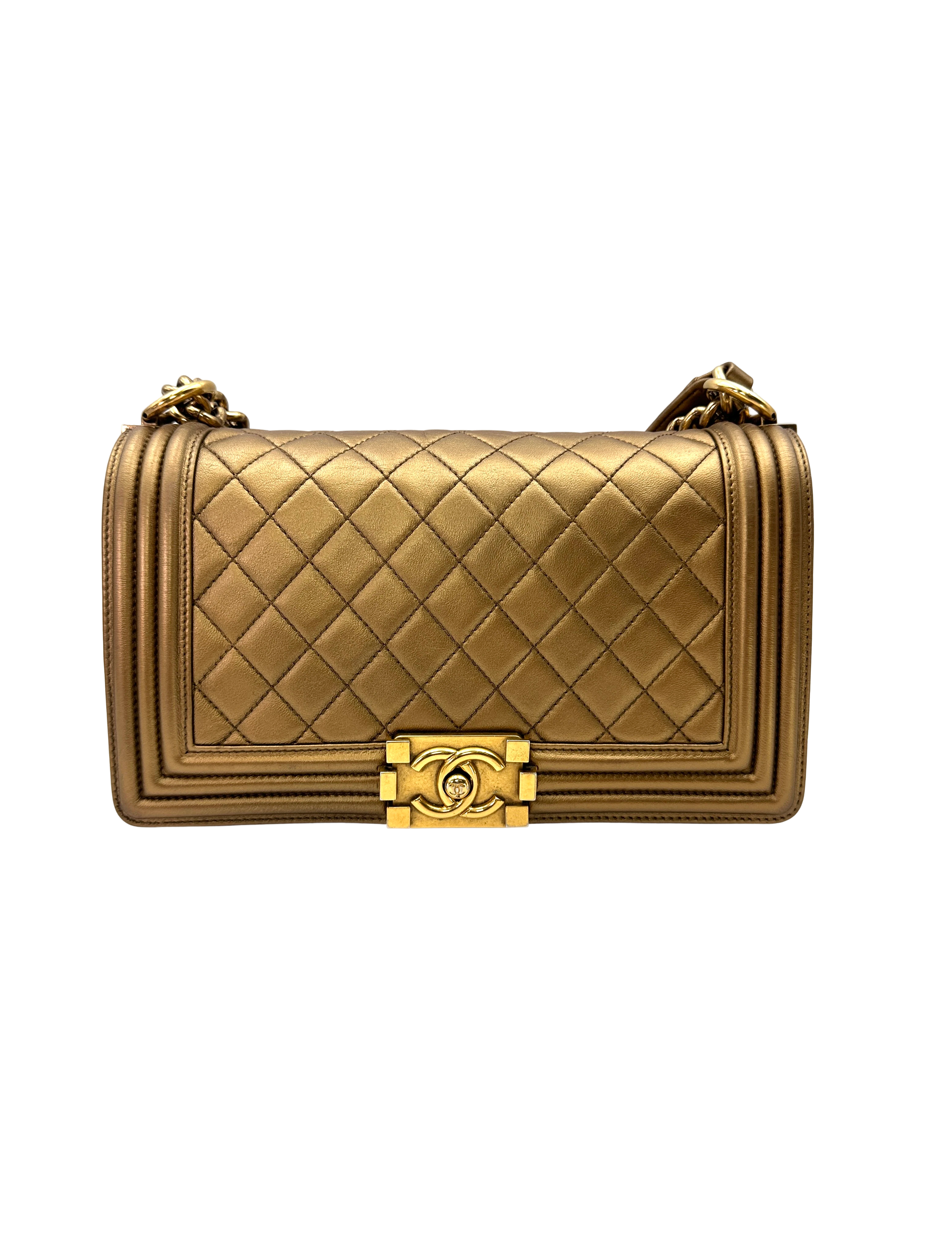 Chanel LeBoy Gold Quilted Leather Flap Bag With Gold Buckle(16***10) CC2615
