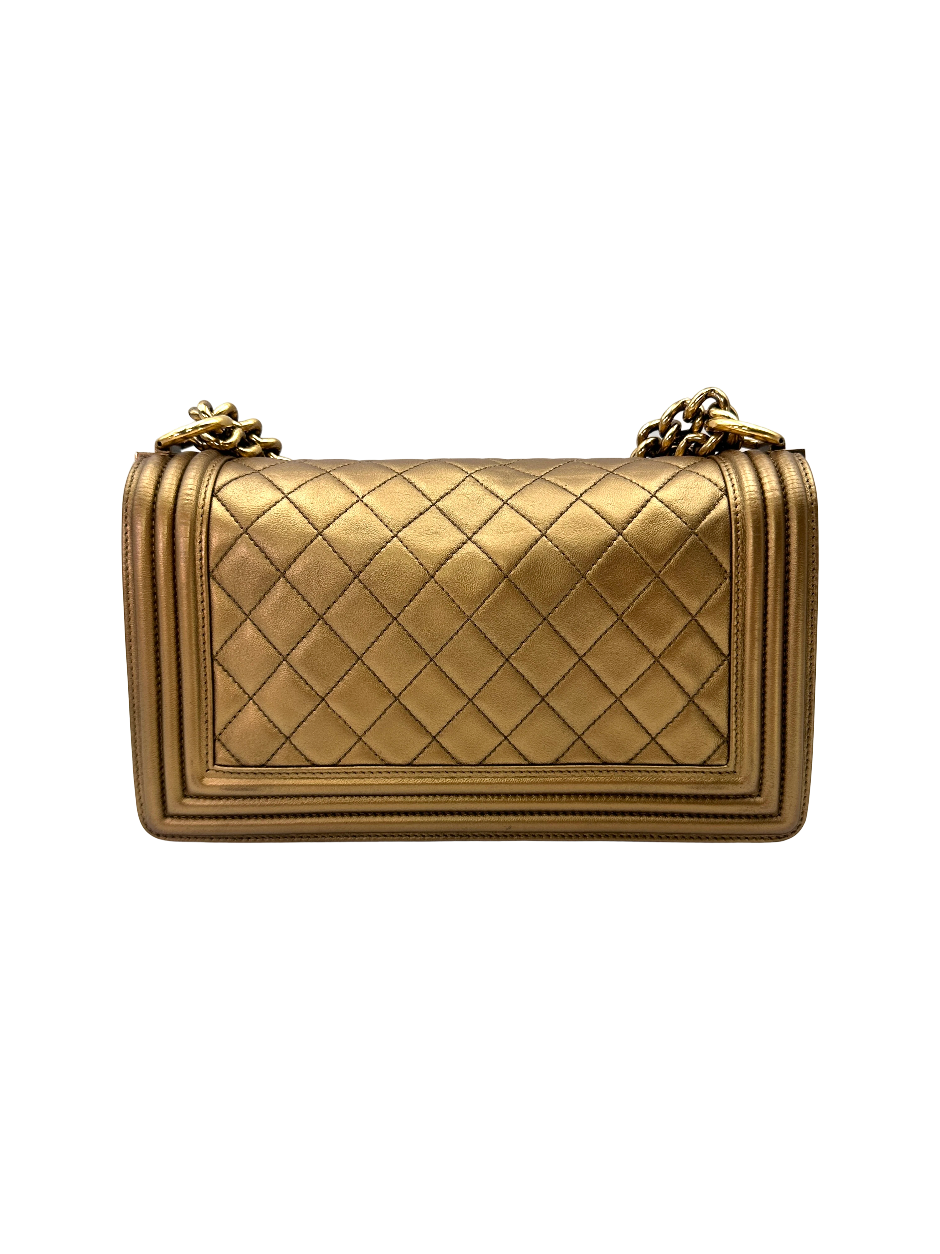 Chanel LeBoy Gold Quilted Leather Flap Bag With Gold Buckle(16***10) CC2615