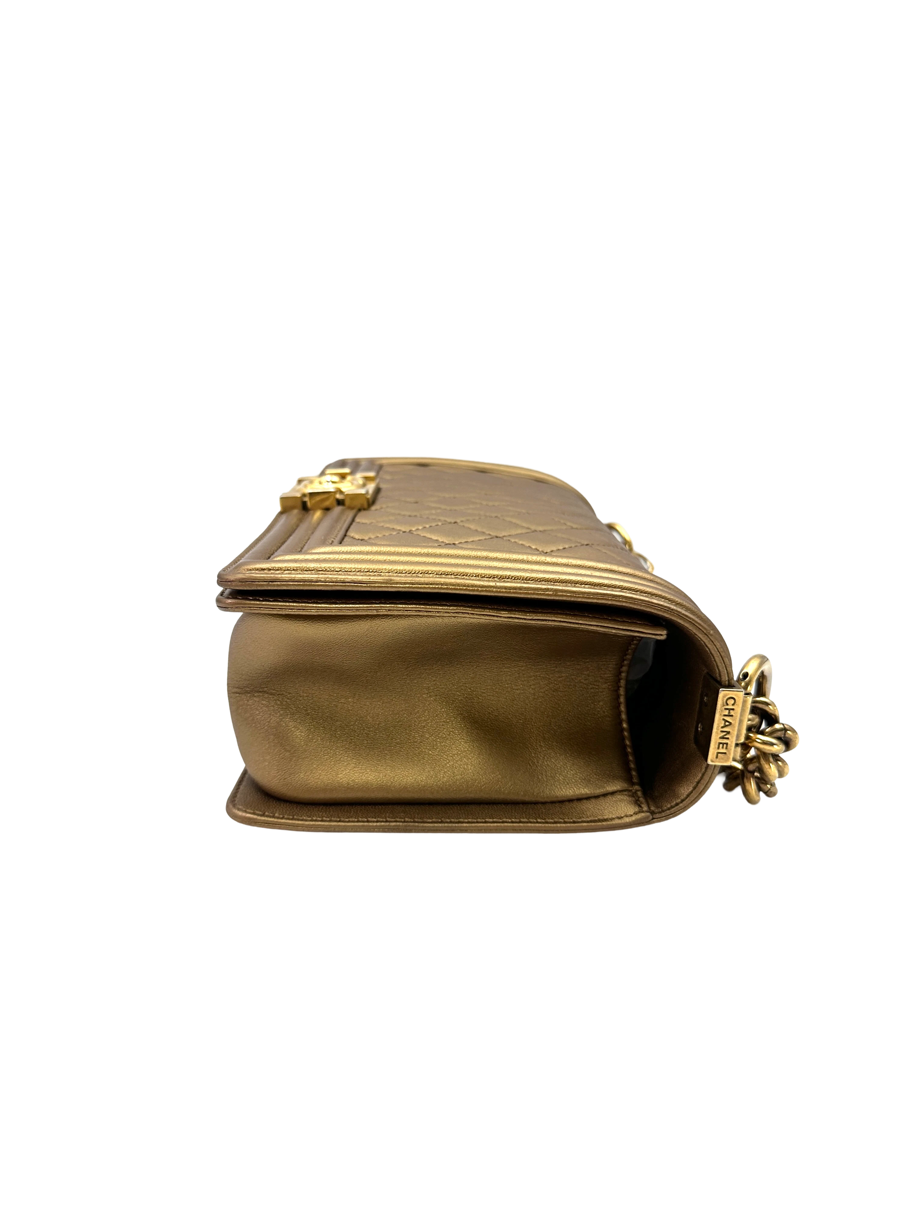Chanel LeBoy Gold Quilted Leather Flap Bag With Gold Buckle(16***10) CC2615