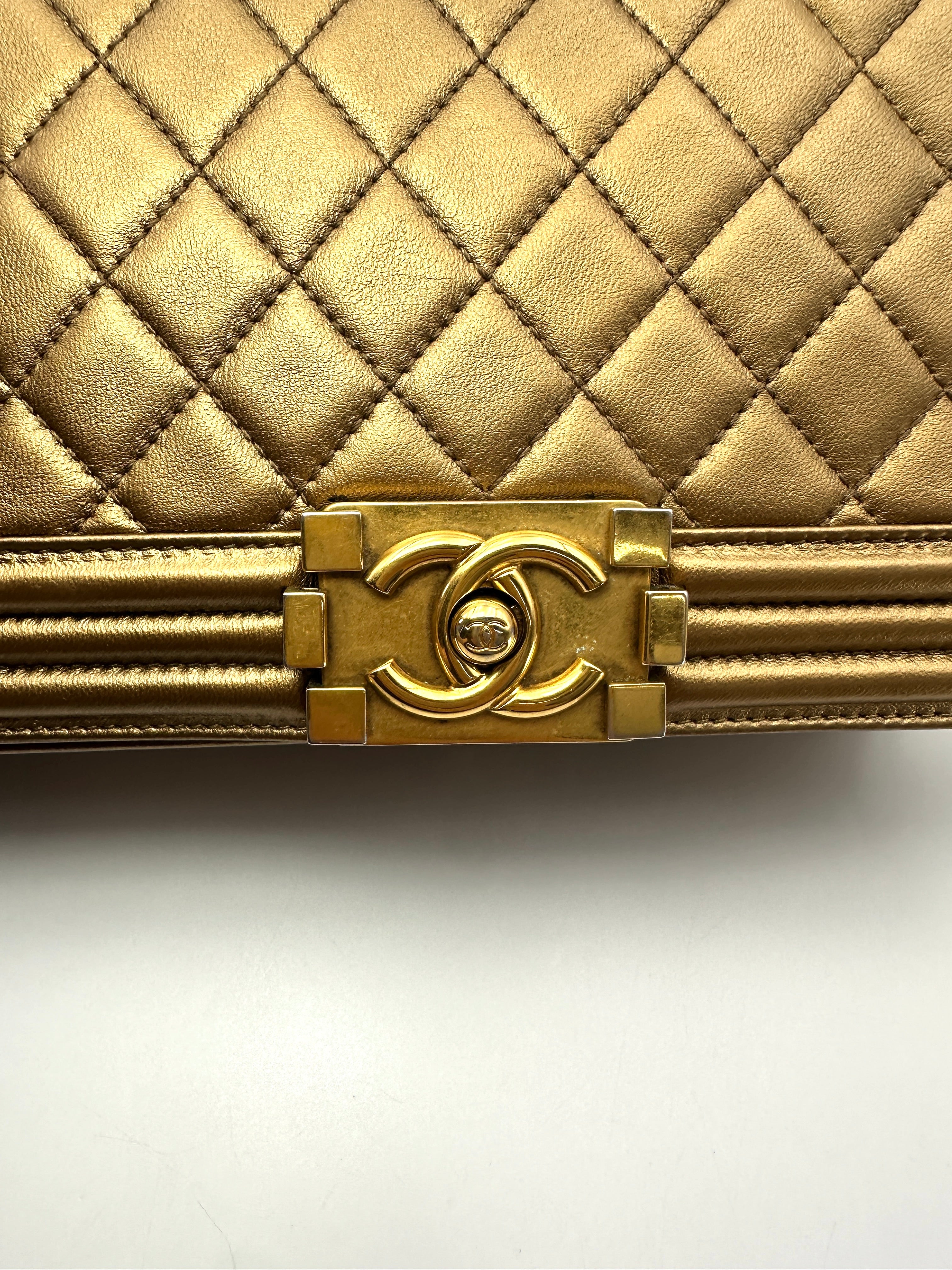 Chanel LeBoy Gold Quilted Leather Flap Bag With Gold Buckle(16***10) CC2615