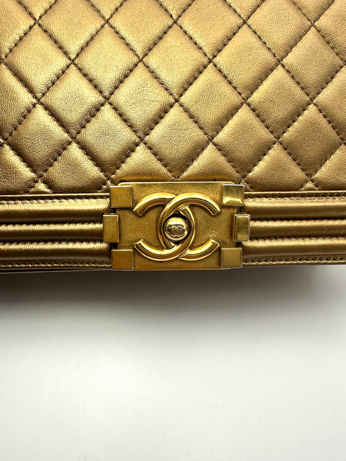 Chanel LeBoy Gold Quilted Leather Flap Bag With Gold Buckle(16***10) CC2615