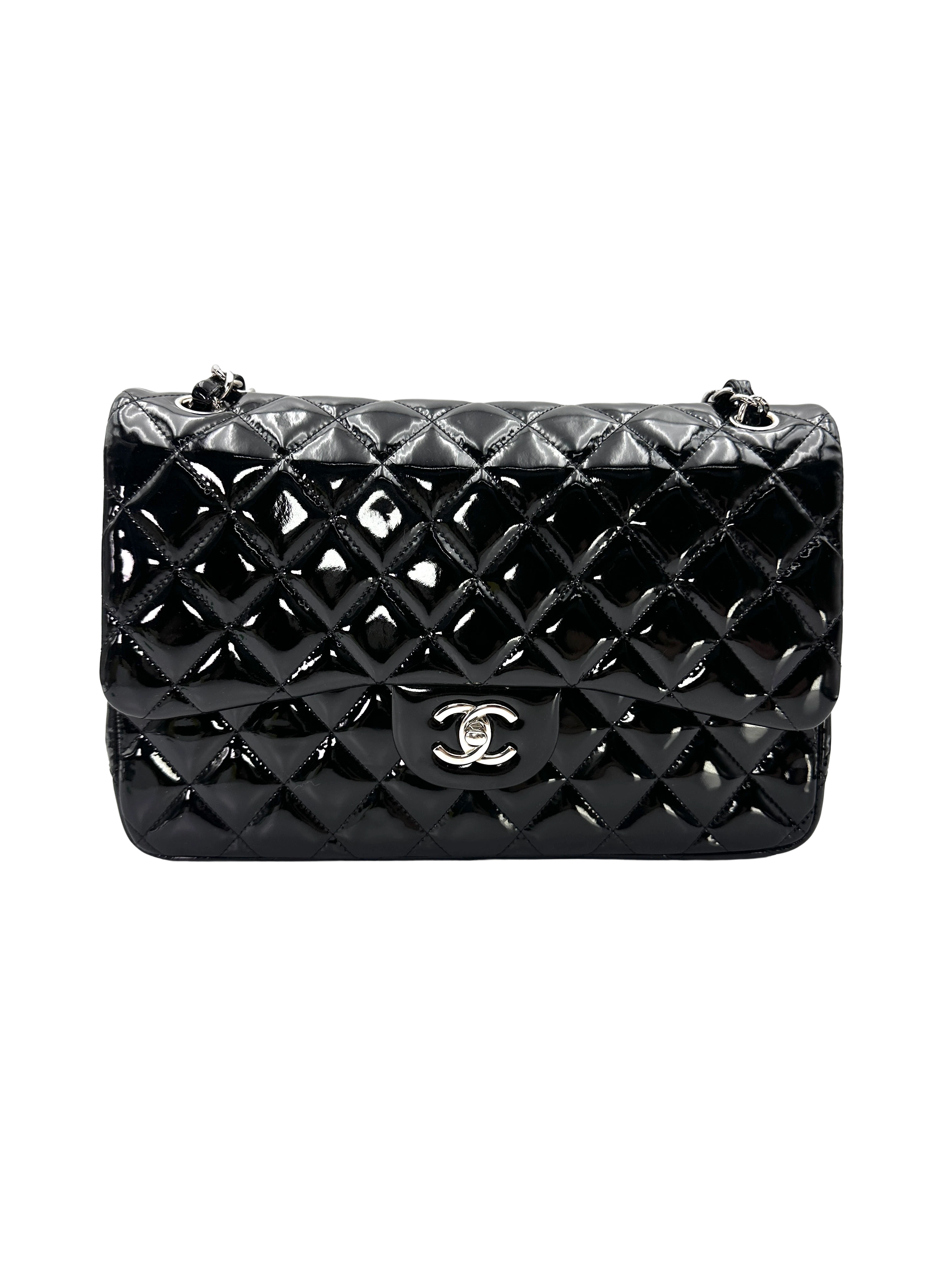 Chanel Classic Flap Black Quilted Patent Leather Jumbo Shoulder Bag(15***73) CC2619