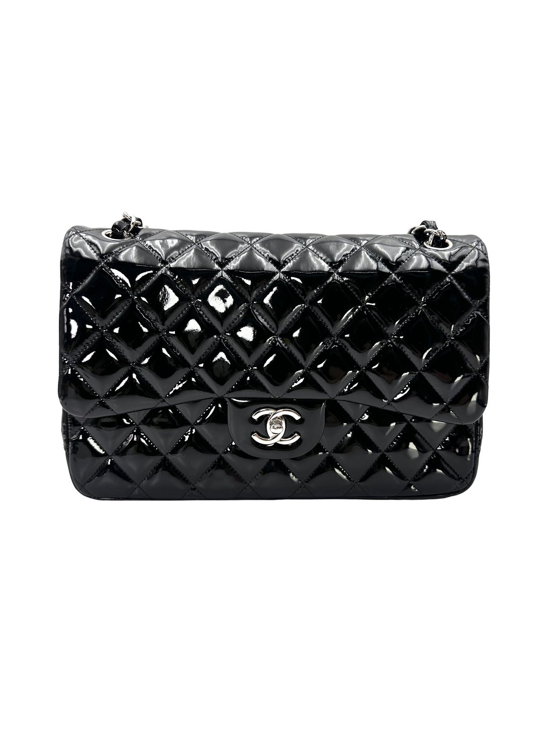 Chanel Classic Flap Black Quilted Patent Leather Jumbo Shoulder Bag(15***73) CC2619