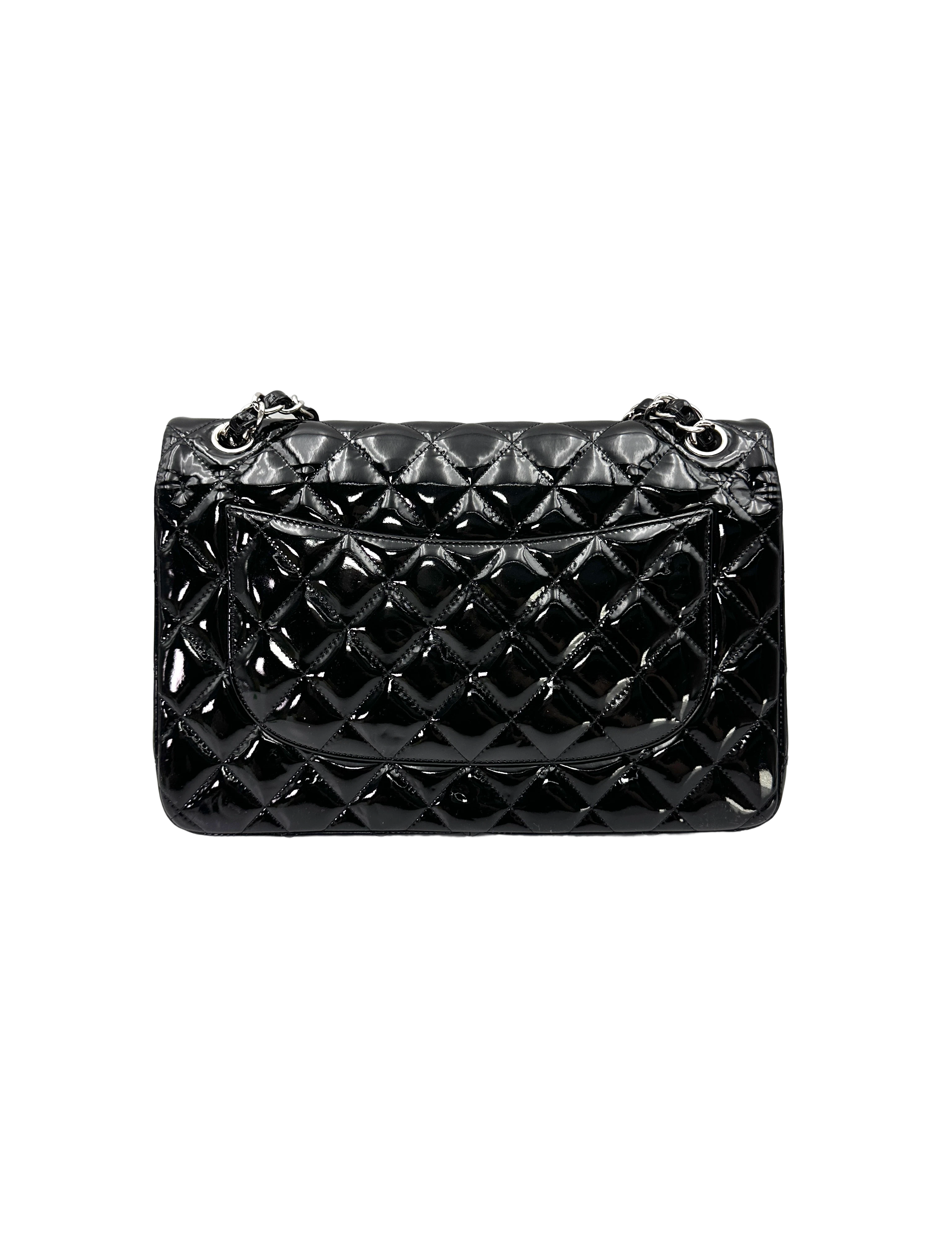 Chanel Classic Flap Black Quilted Patent Leather Jumbo Shoulder Bag(15***73) CC2619