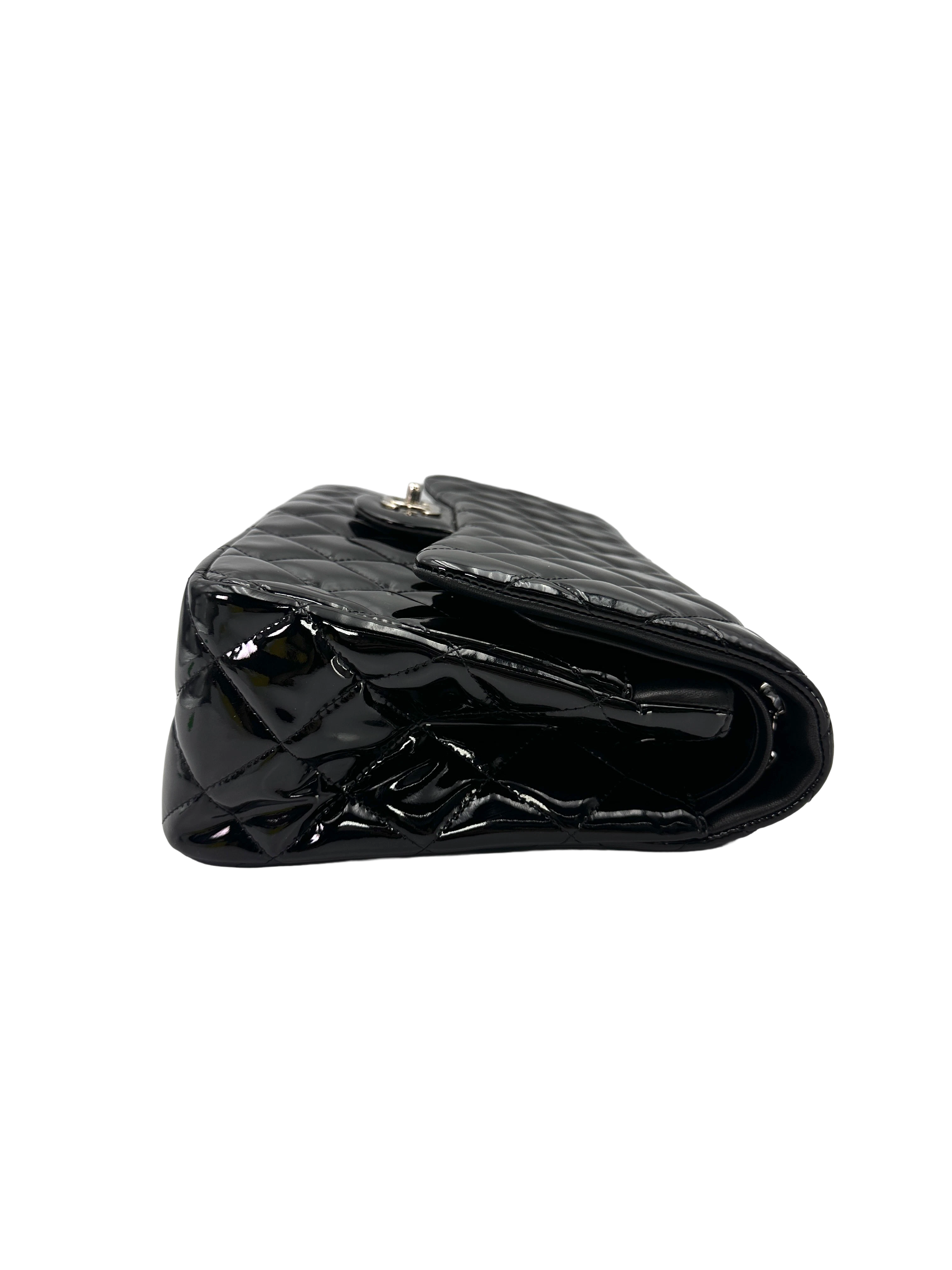 Chanel Classic Flap Black Quilted Patent Leather Jumbo Shoulder Bag(15***73) CC2619