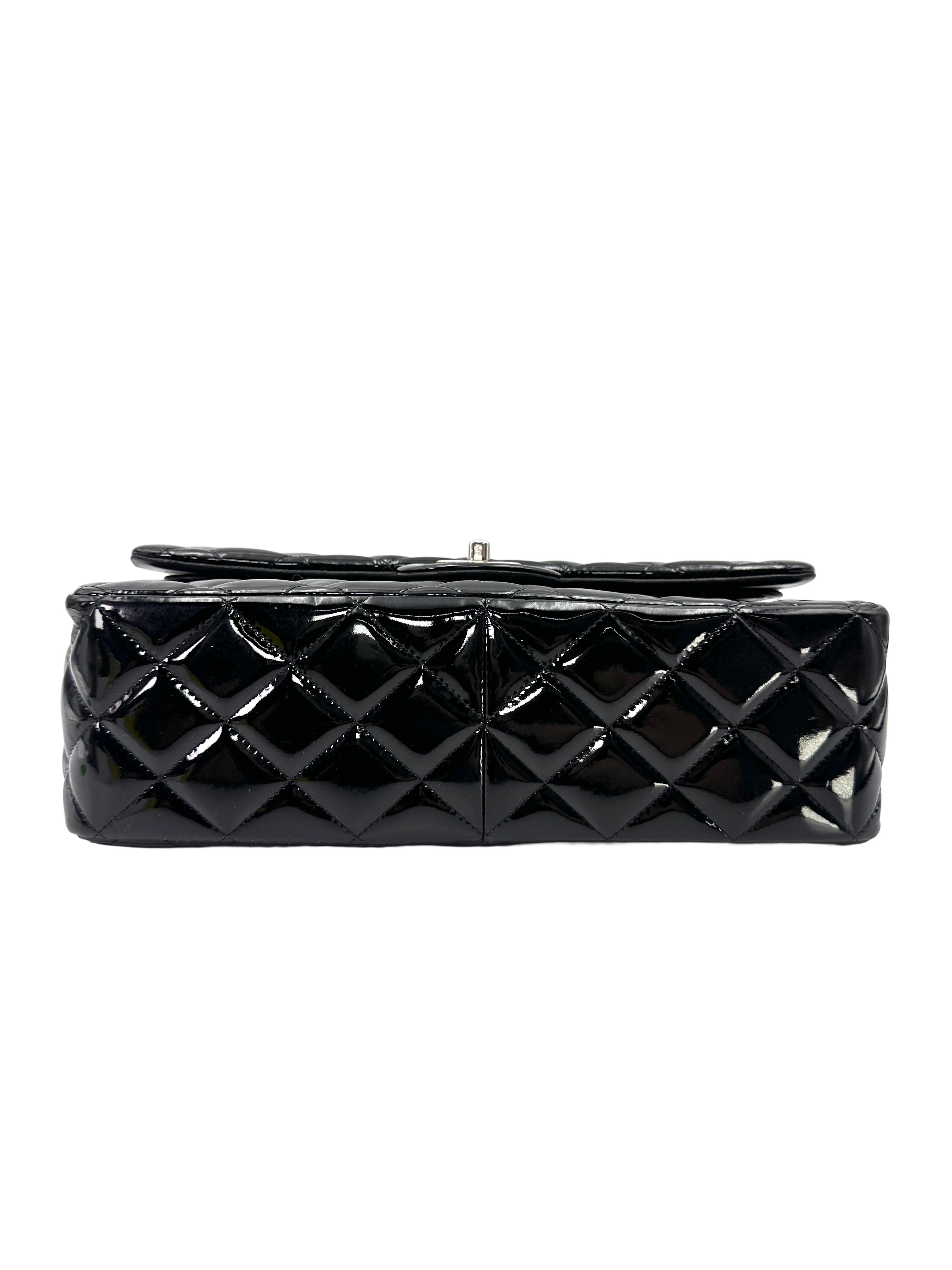 Chanel Classic Flap Black Quilted Patent Leather Jumbo Shoulder Bag(15***73) CC2619