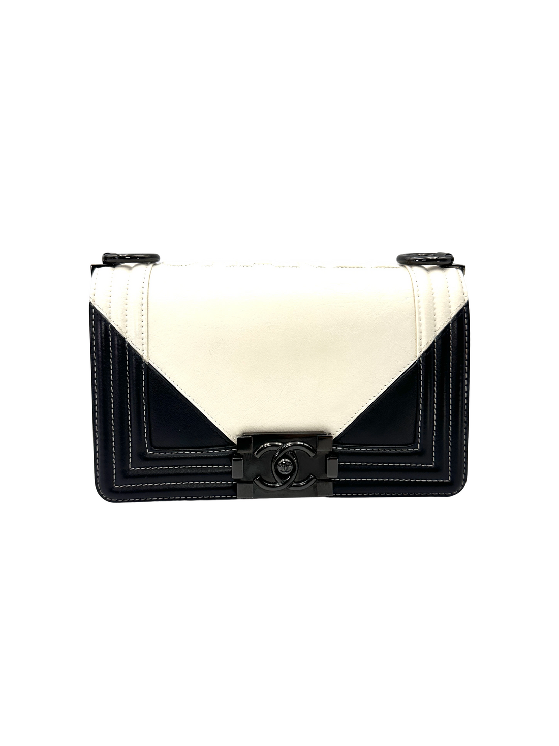 Chanel LeBoy Black/White Quilted Leather Flap Bag With Black Buckle(24***47) CC2614
