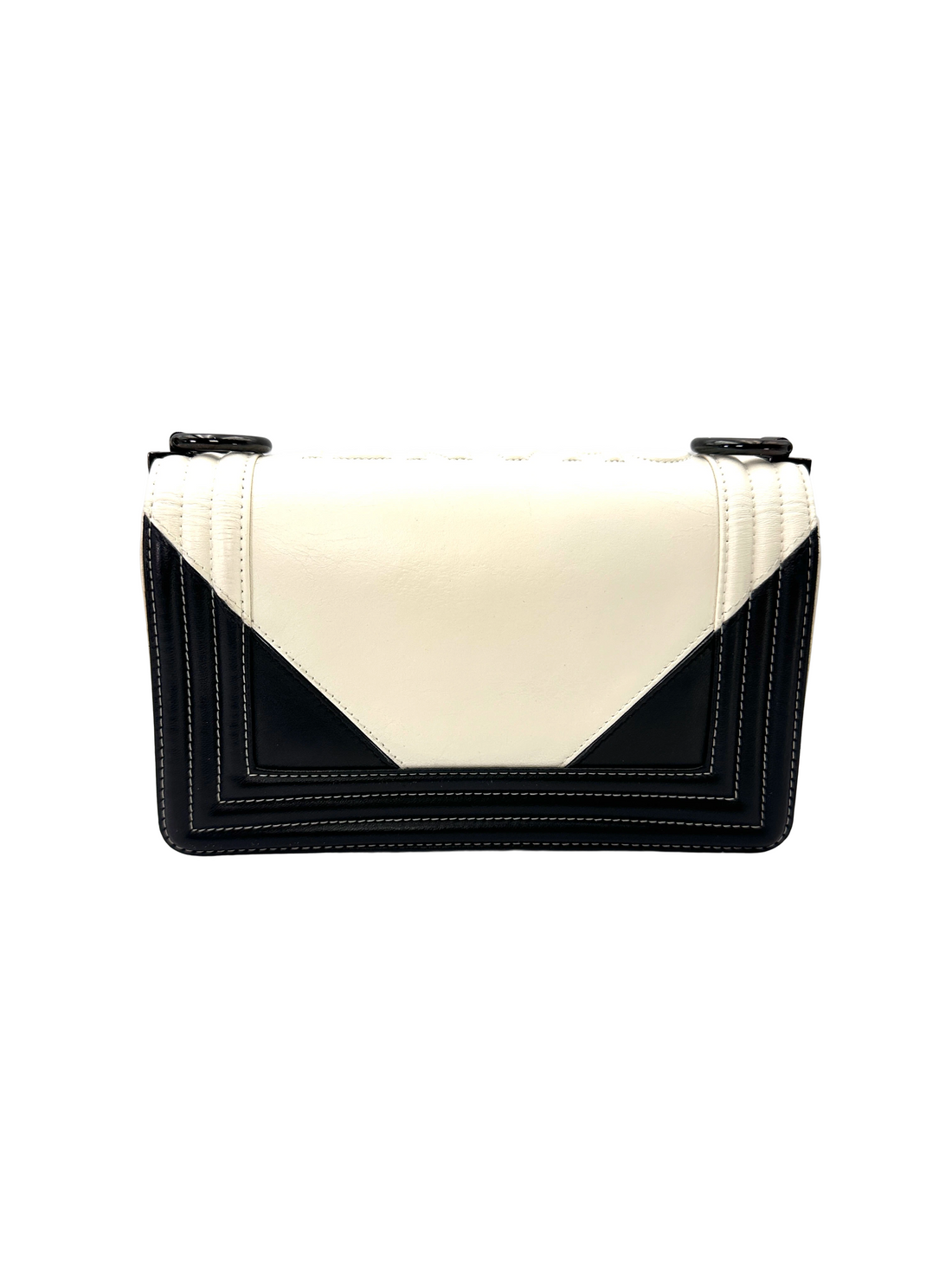 Chanel LeBoy Black/White Quilted Leather Flap Bag With Black Buckle(24***47) CC2614