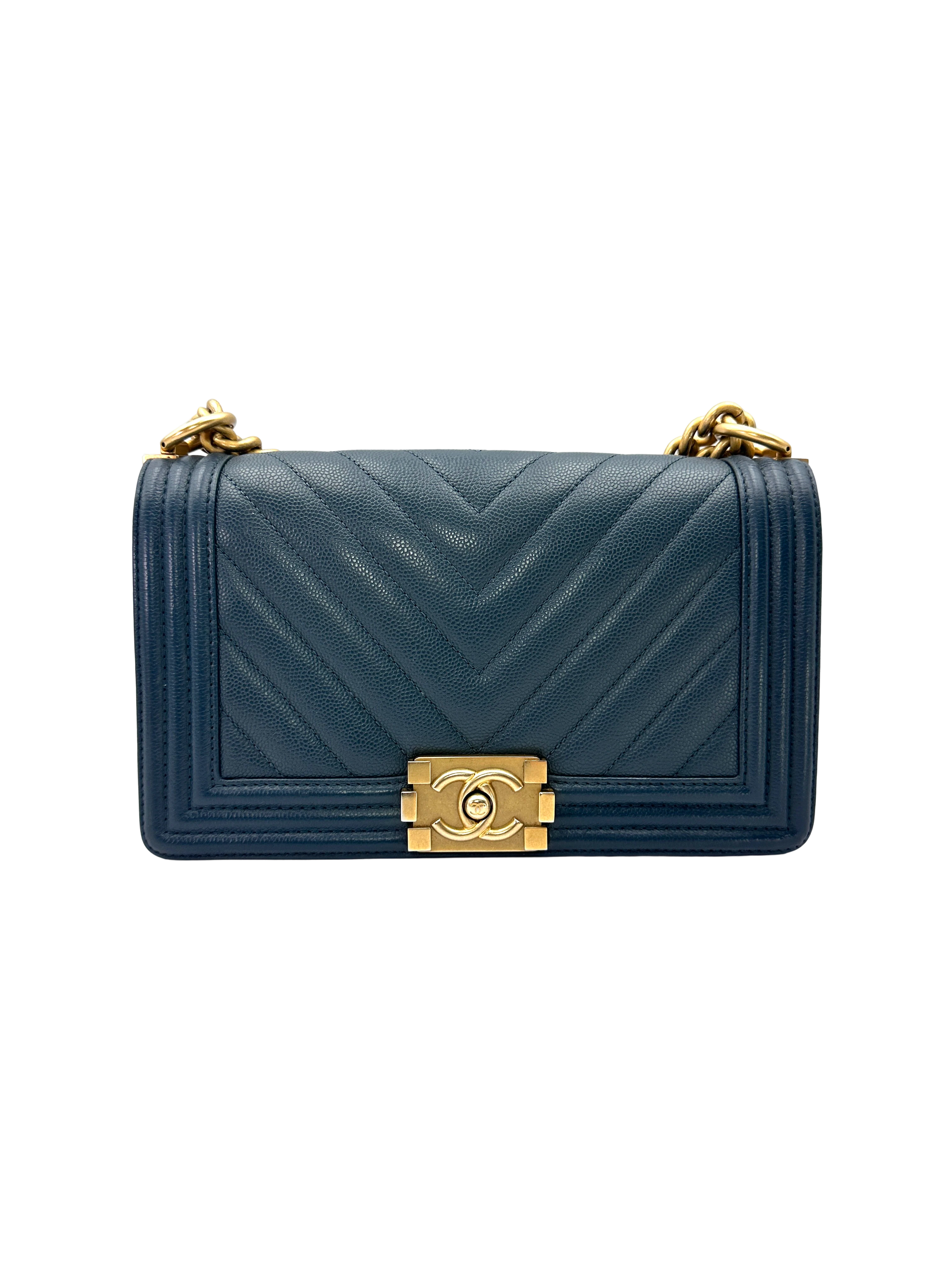 Chanel LeBoy Navy Quilted Leather Flap Bag With Gold Buckle(25***48) CC2617