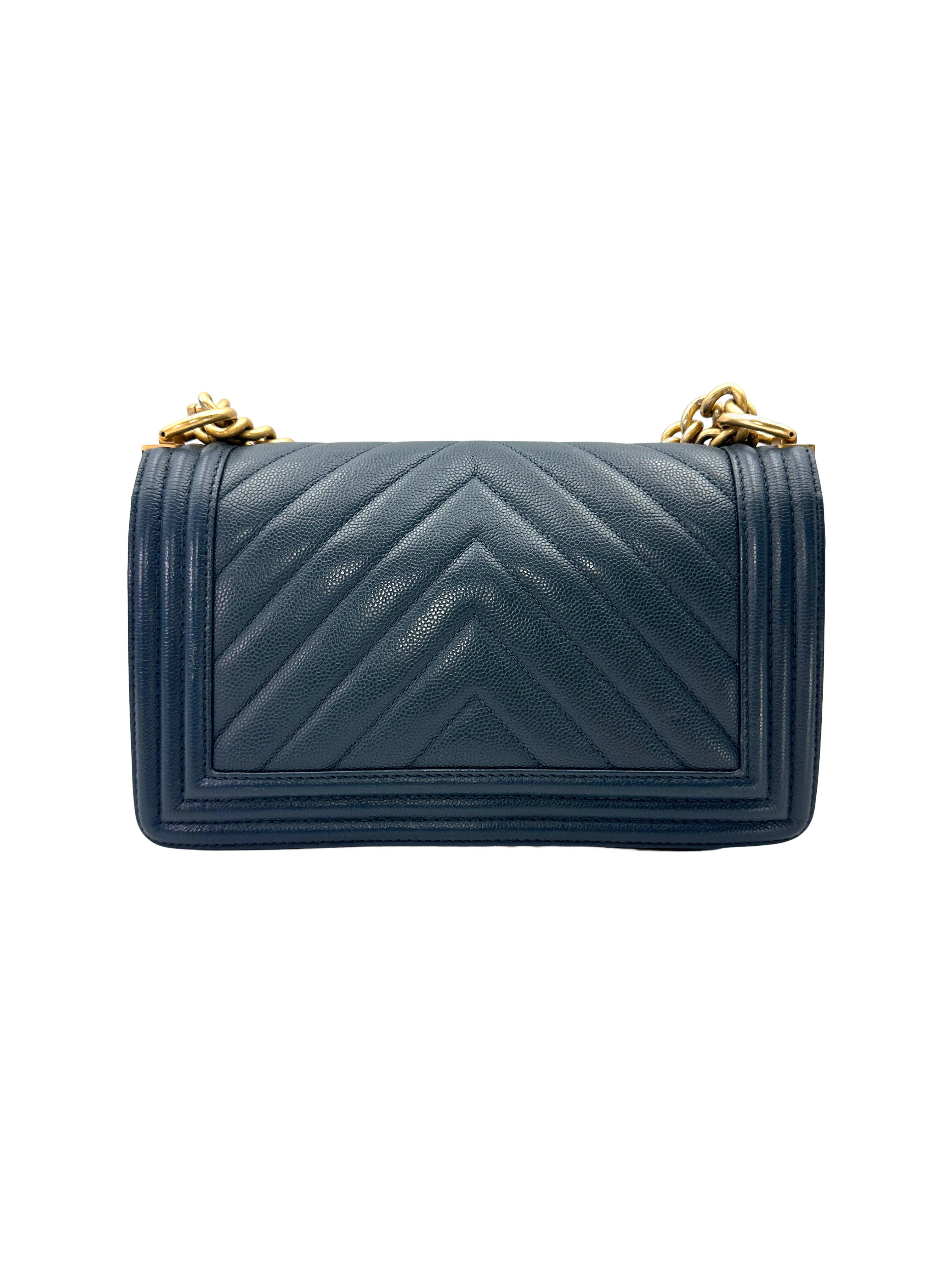 Chanel LeBoy Navy Quilted Leather Flap Bag With Gold Buckle(25***48) CC2617
