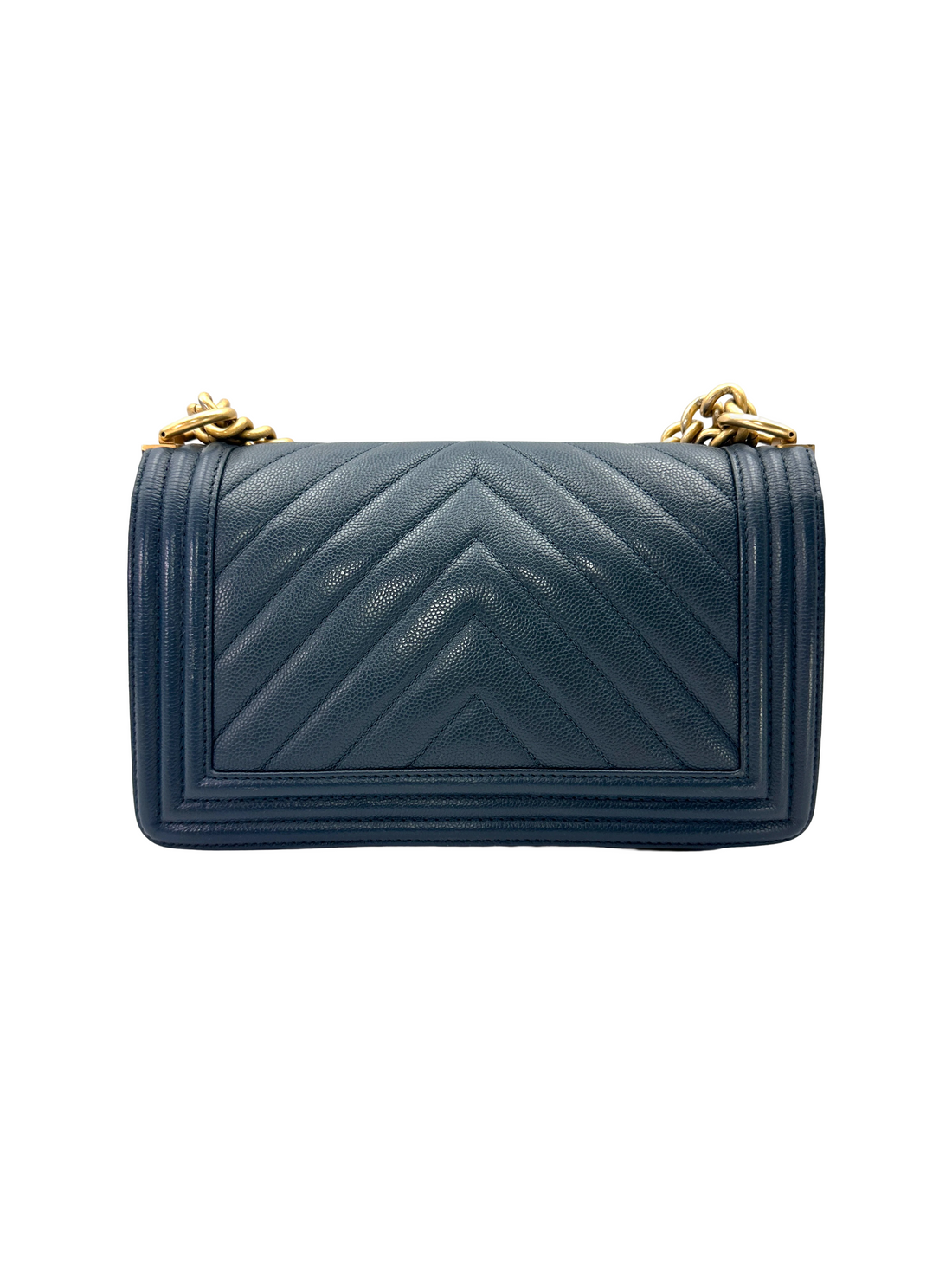 Chanel LeBoy Navy Quilted Leather Flap Bag With Gold Buckle(25***48) CC2617
