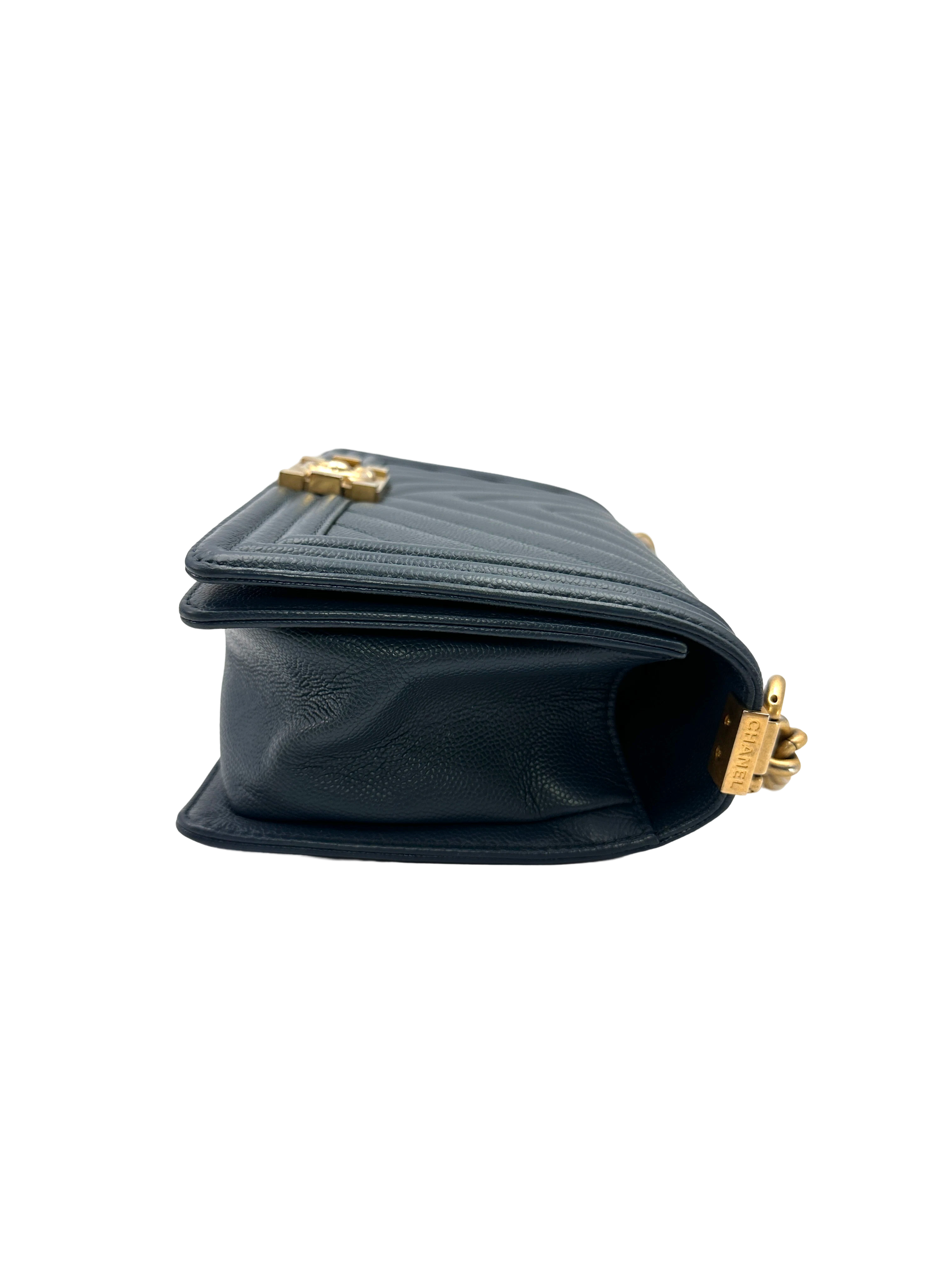 Chanel LeBoy Navy Quilted Leather Flap Bag With Gold Buckle(25***48) CC2617