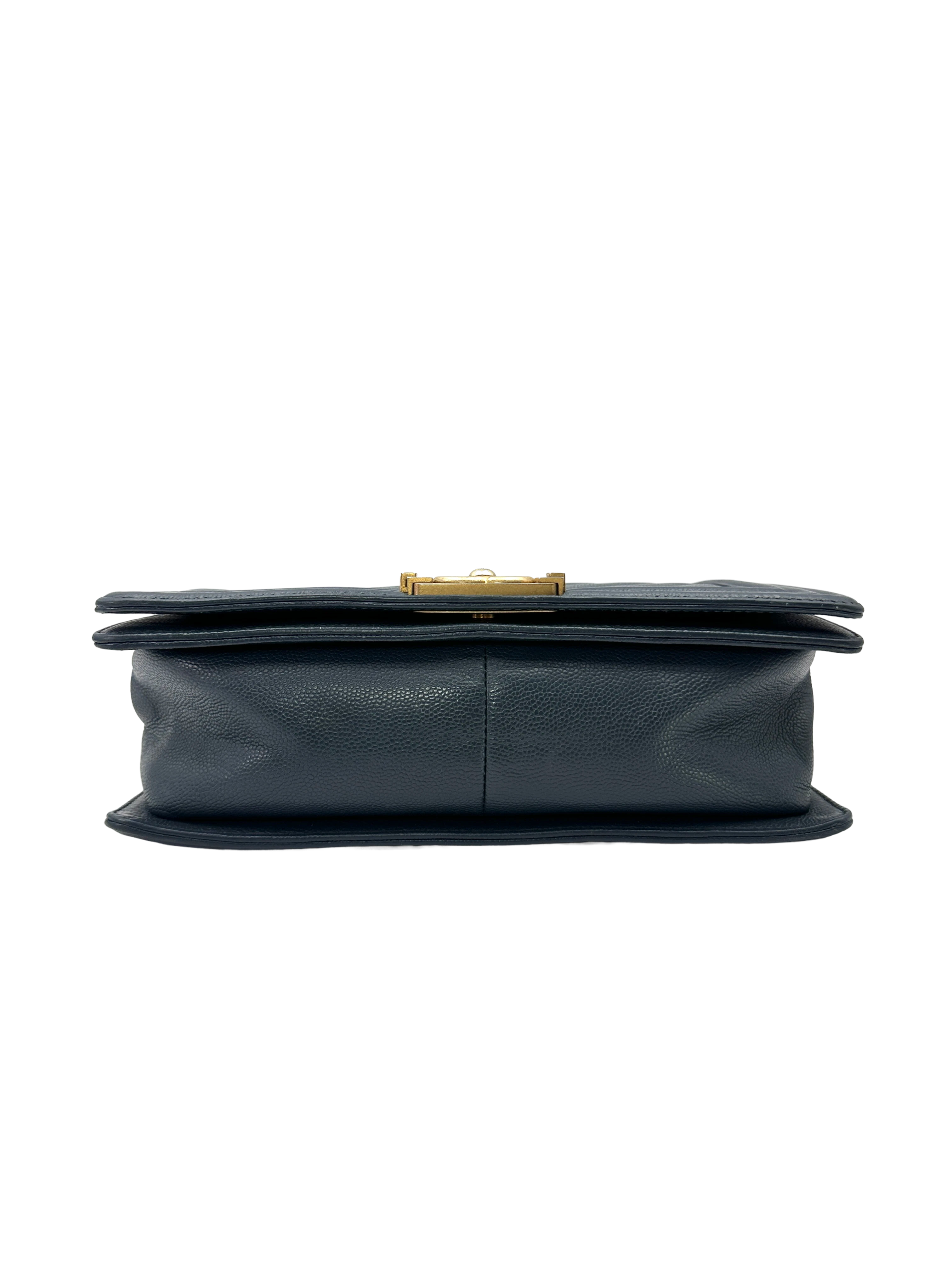 Chanel LeBoy Navy Quilted Leather Flap Bag With Gold Buckle(25***48) CC2617