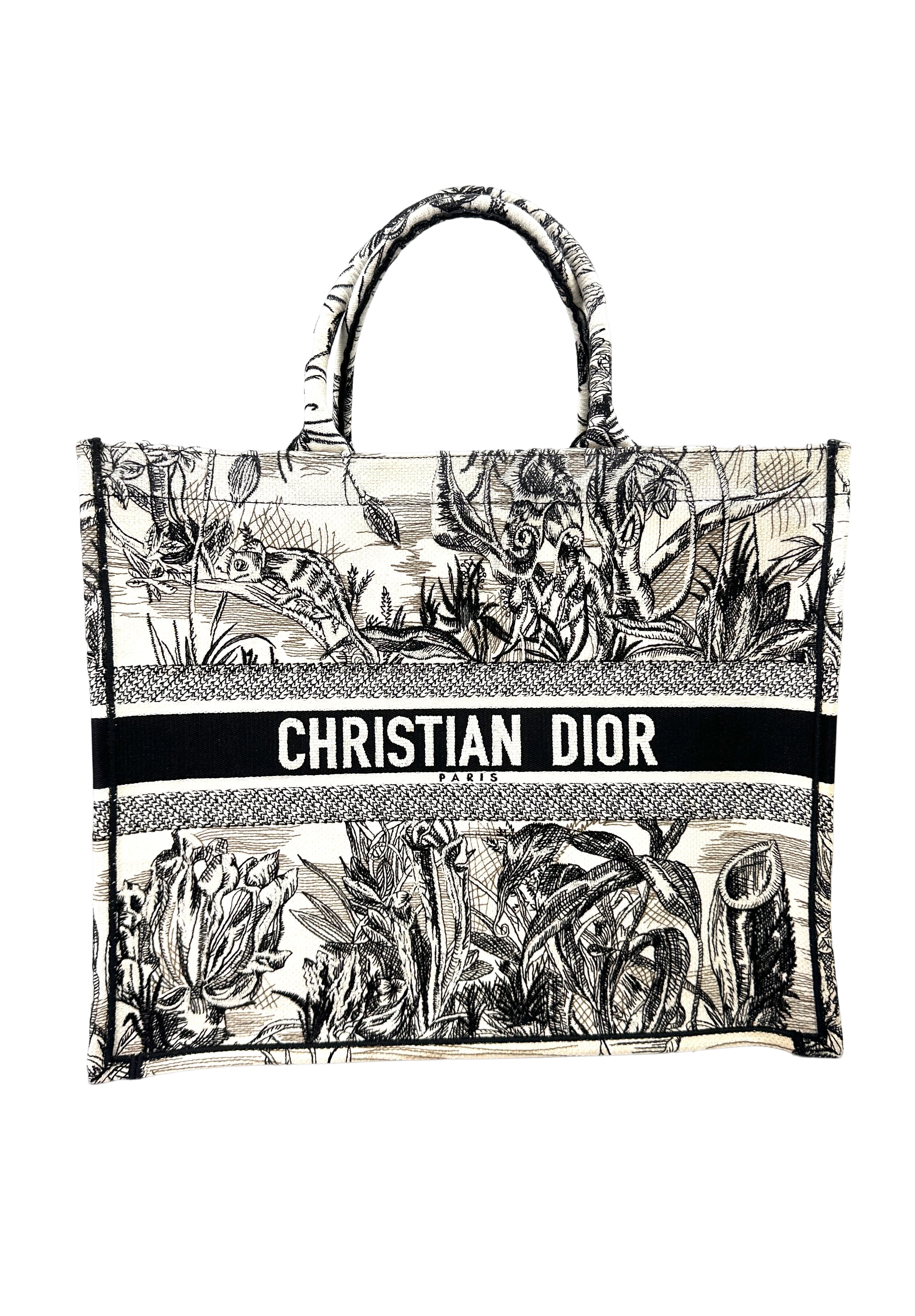 Christian Dior Toile de Jouy Canvas Embroidery Book Tote Bag DR958