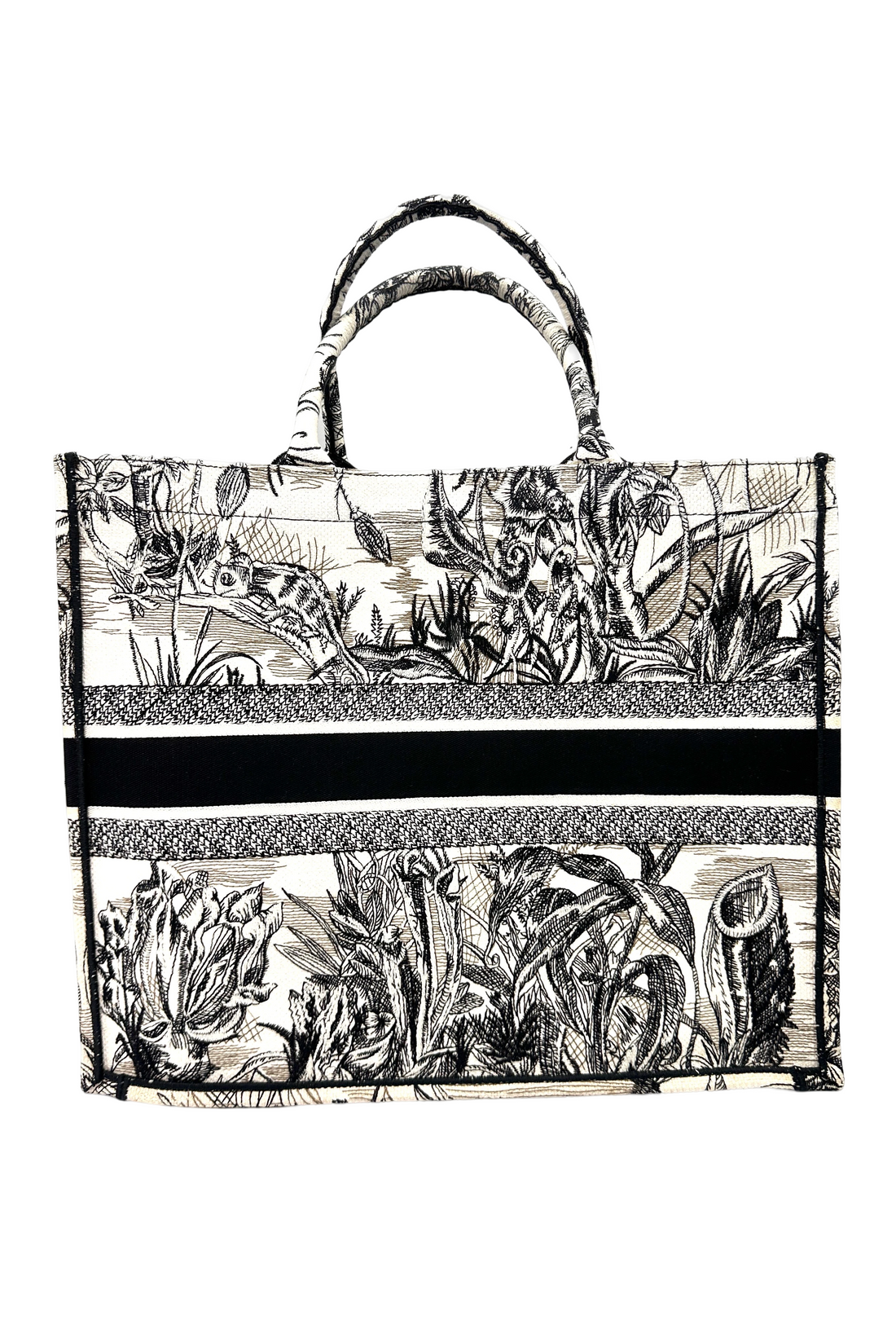 Christian Dior Toile de Jouy Canvas Embroidery Book Tote Bag DR958
