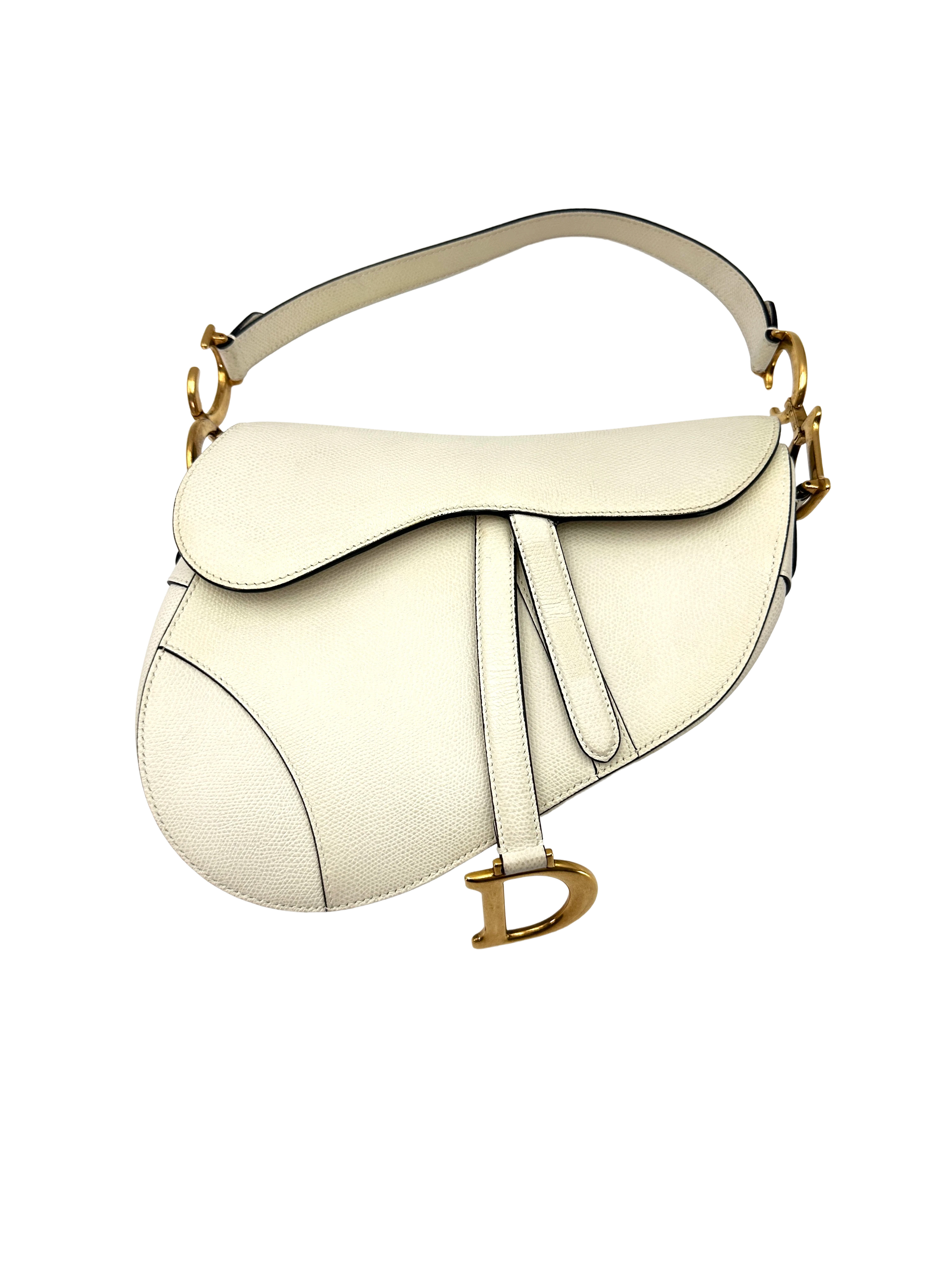 Christian Dior White Leather Medium Size Saddle Bag DR957