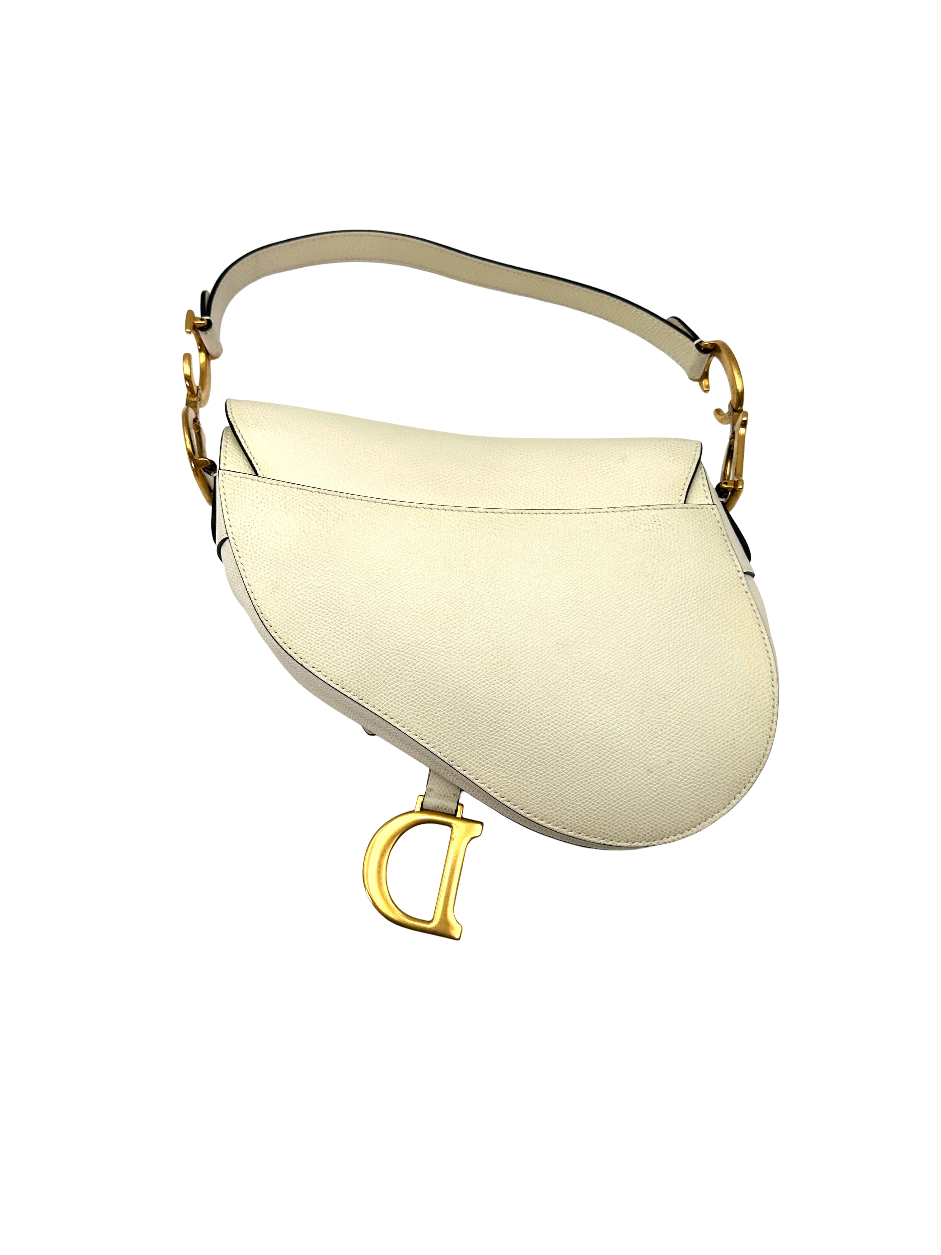 Christian Dior White Leather Medium Size Saddle Bag DR957