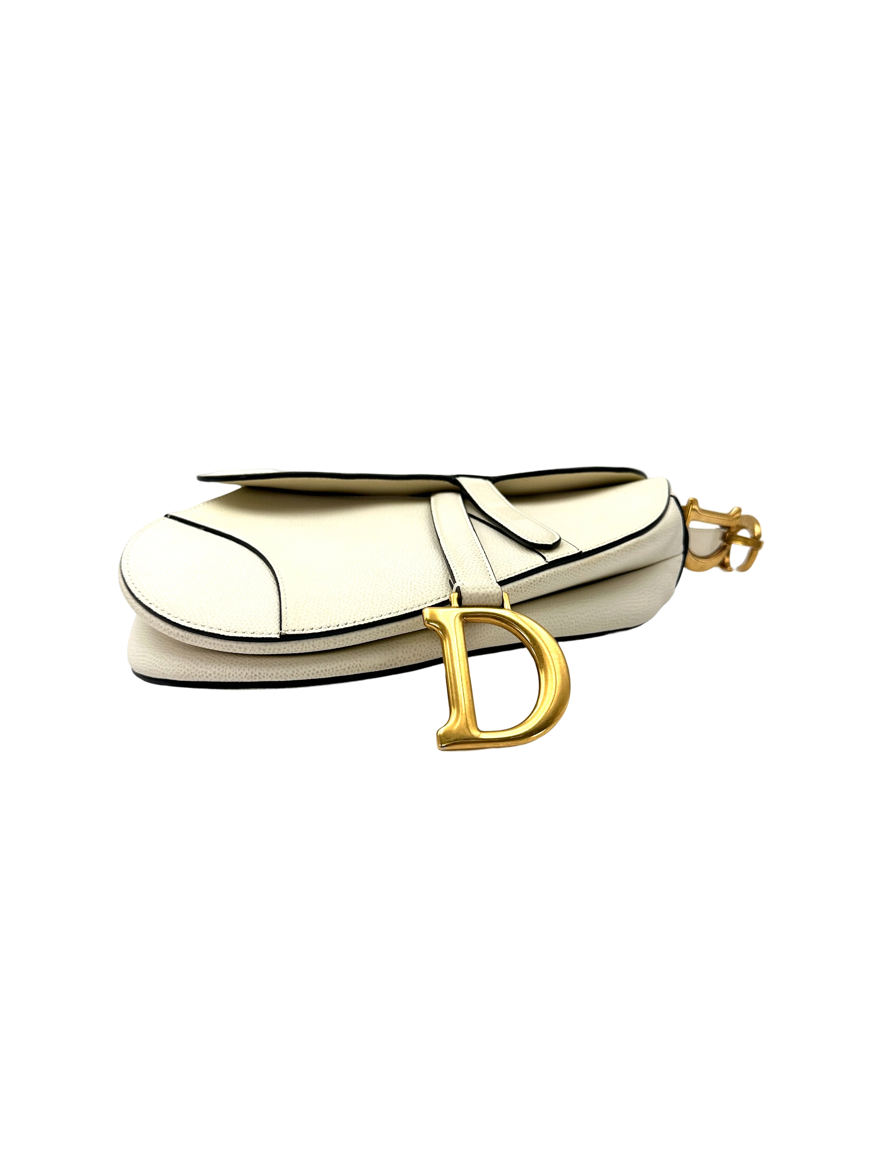 Christian Dior White Leather Medium Size Saddle Bag DR957