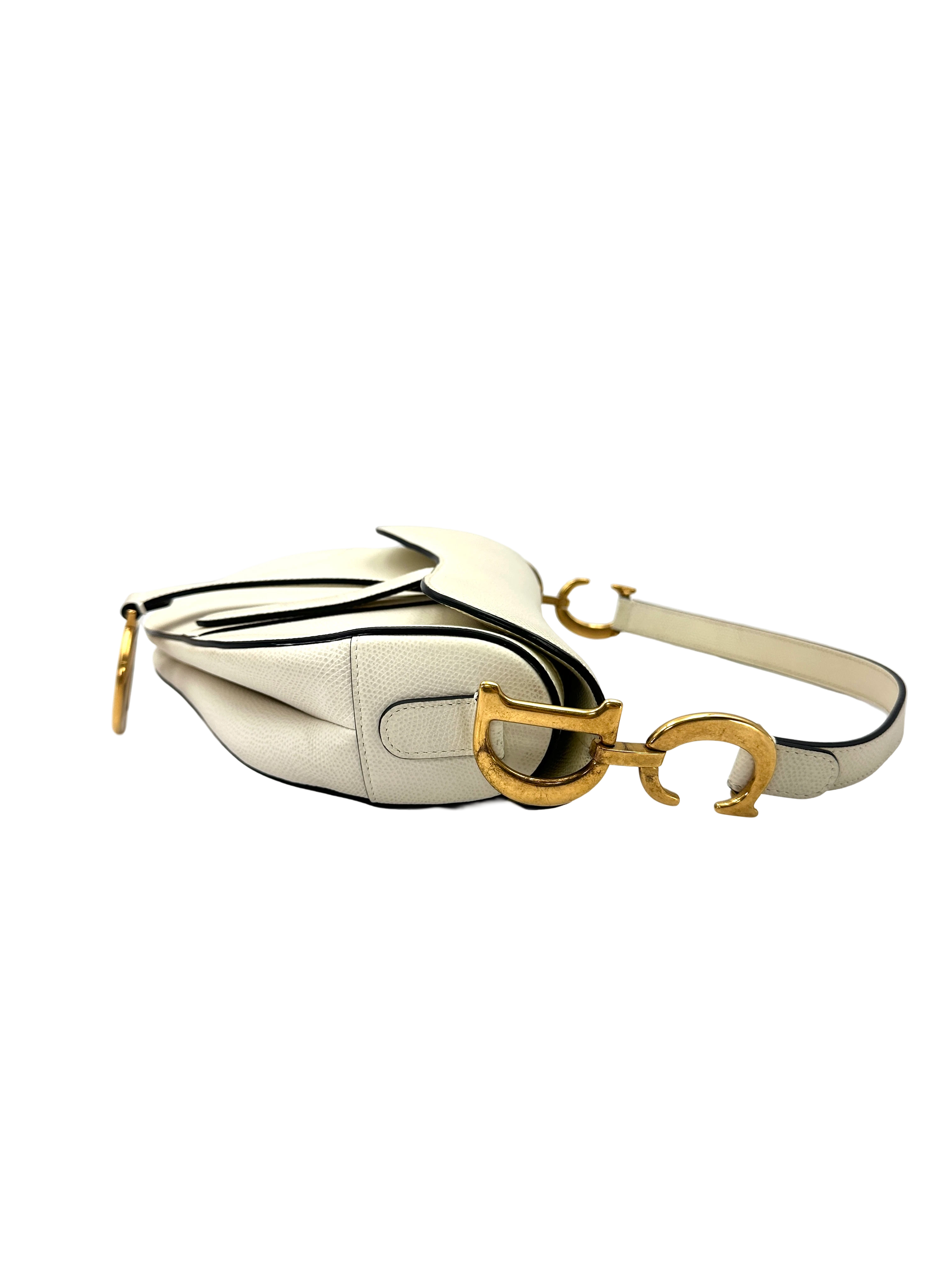 Christian Dior White Leather Medium Size Saddle Bag DR957