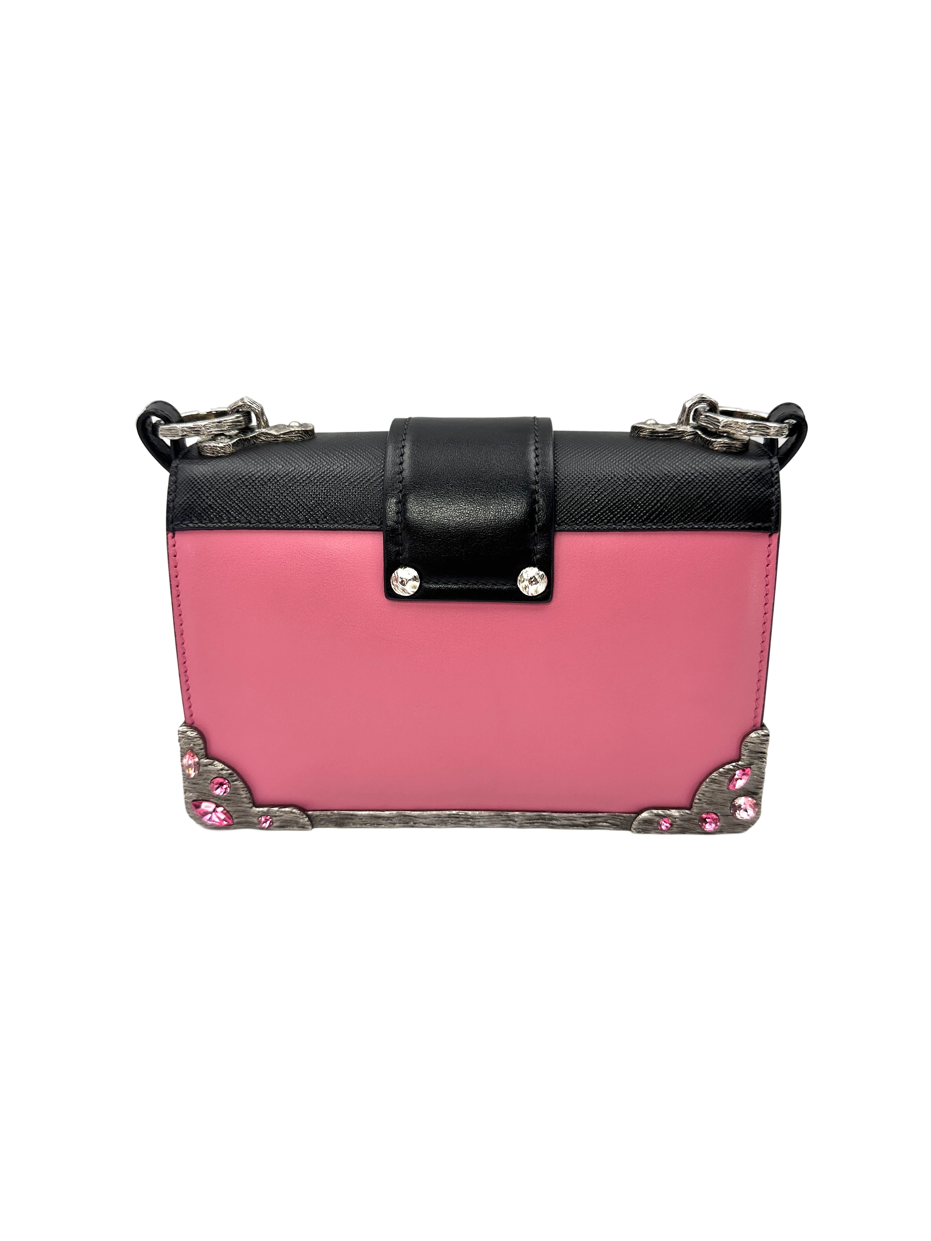 Prada Cahier Pink/Black Leather Crystal Embellished Shoulder Bag PR558