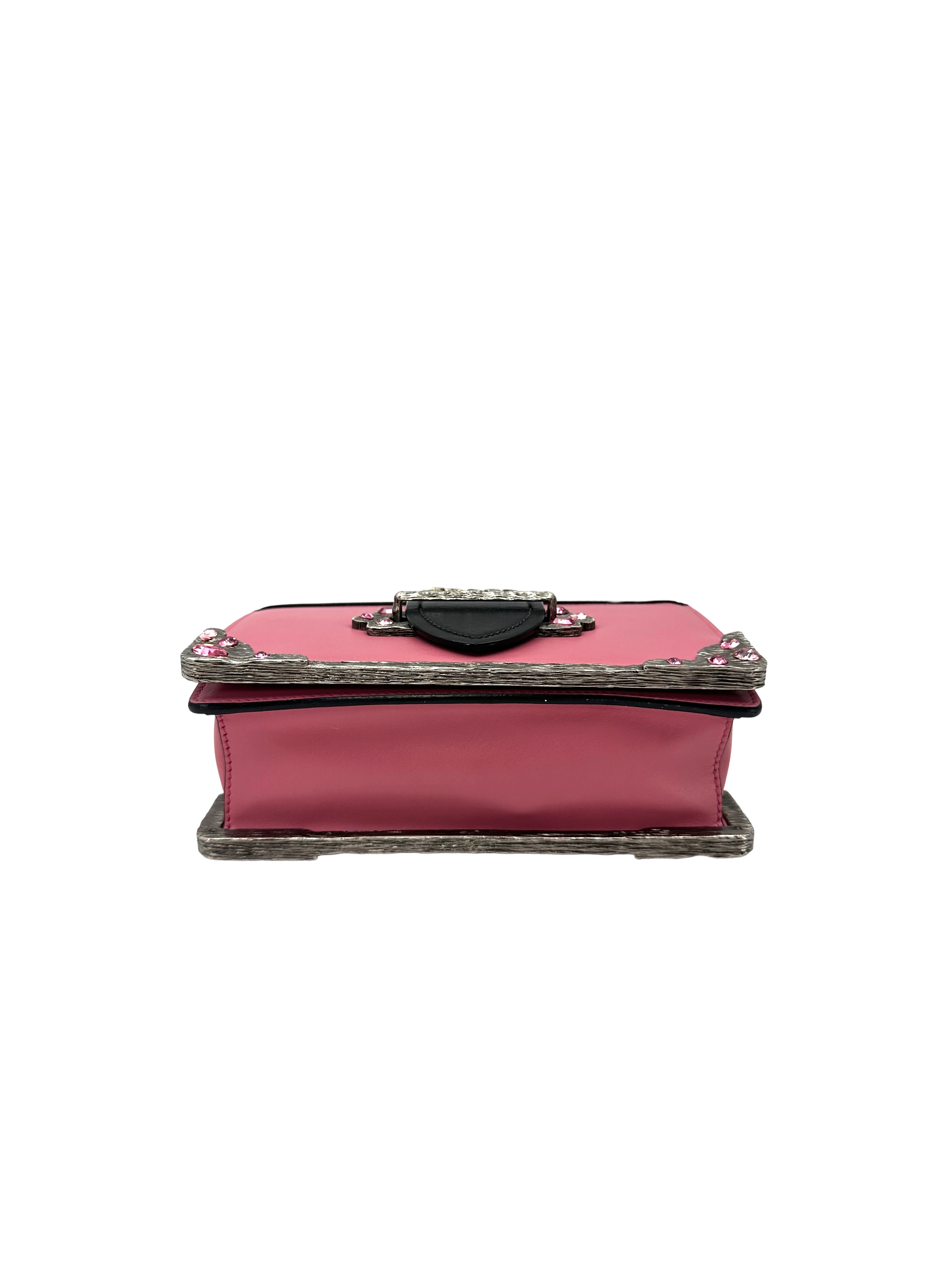 Prada Cahier Pink/Black Leather Crystal Embellished Shoulder Bag PR558