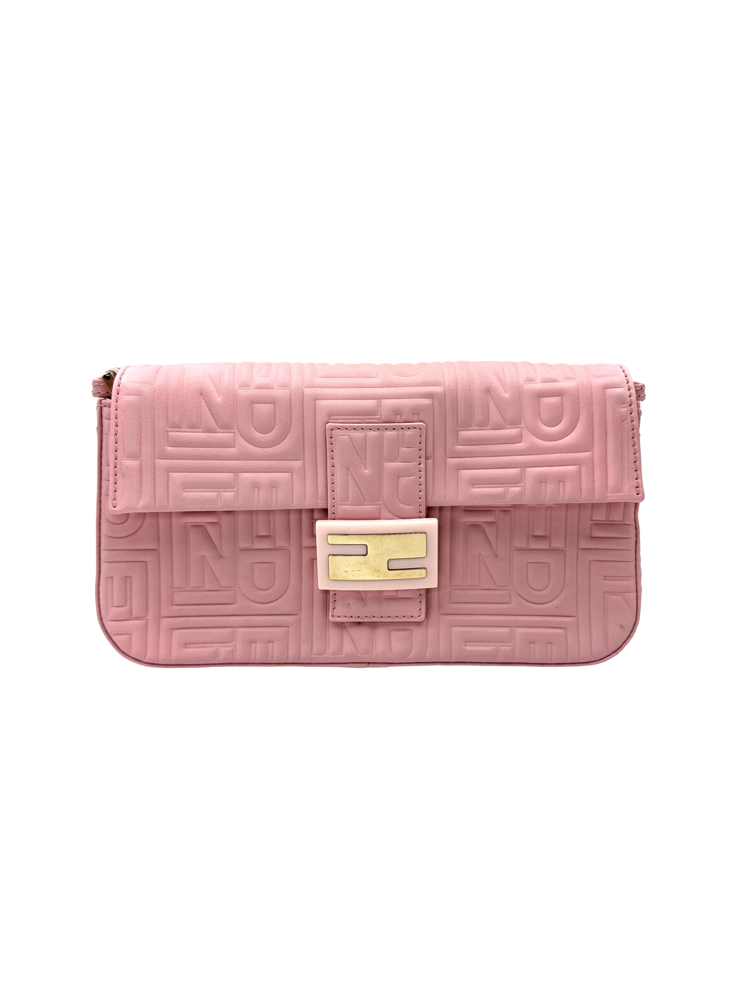 Fendi Baguette Pink Embossed Leather Shoulder Bag FF139