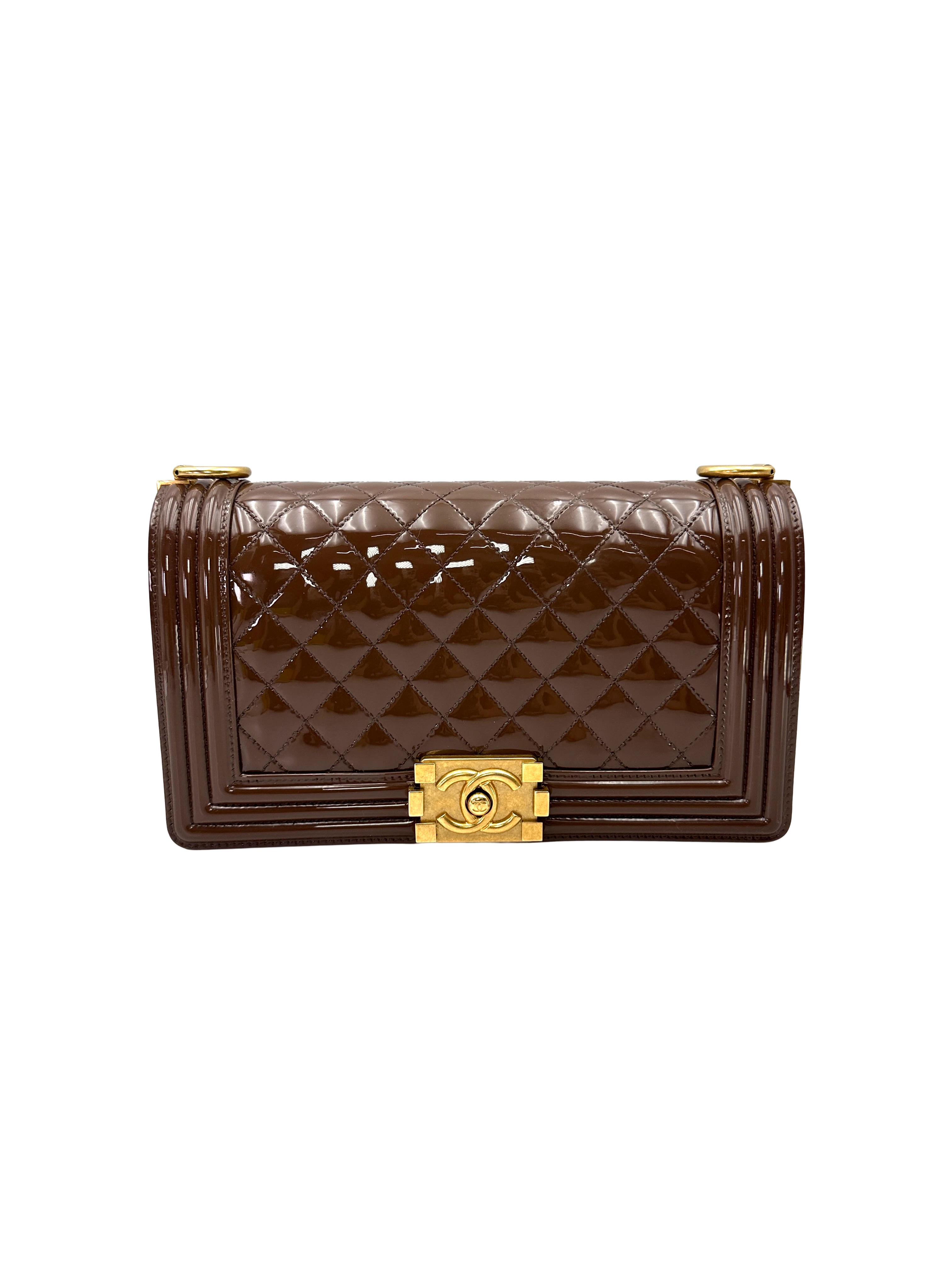 Chanel LeBoy Brown Quilted Patent Leather Flap Bag(21***05) CC2621
