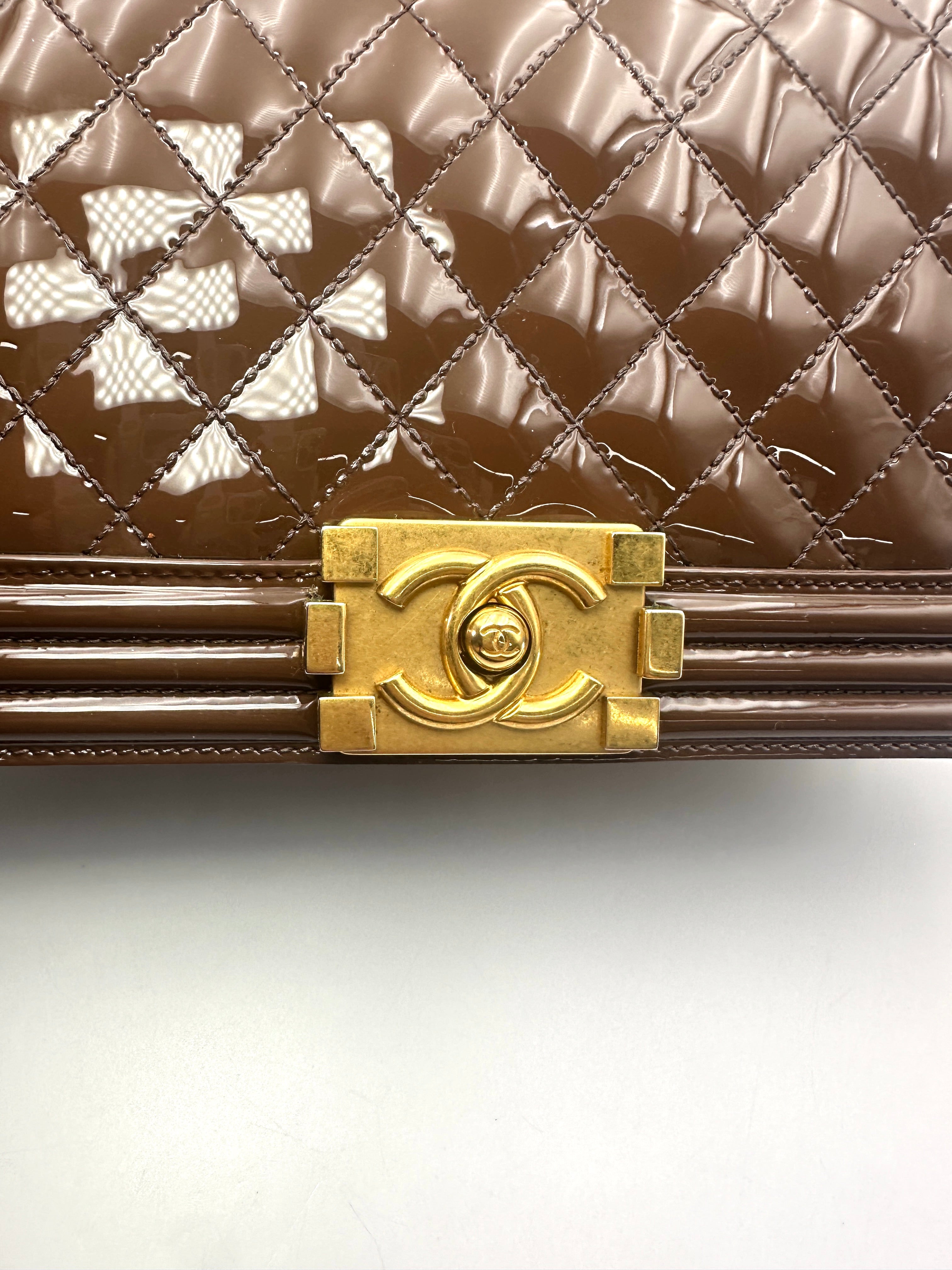 Chanel LeBoy Brown Quilted Patent Leather Flap Bag(21***05) CC2621