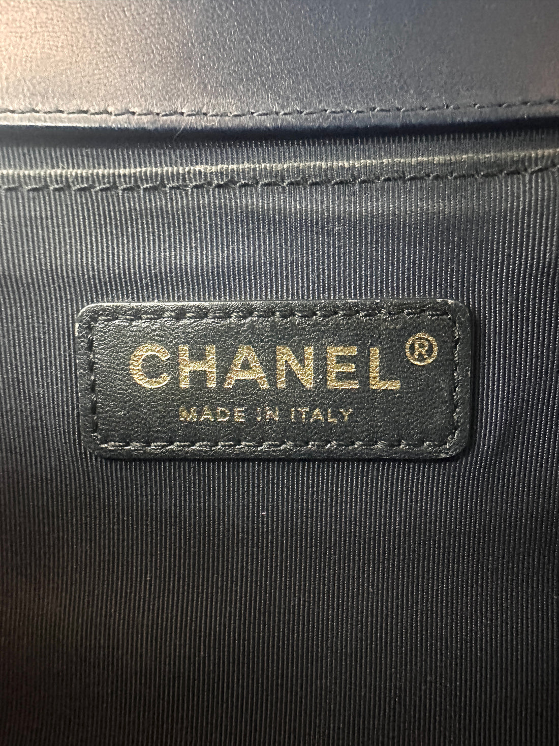 Chanel LeBoy Navy Chevron Quilted Leather Flap Bag With Gold Buckle(24***30) CC2620