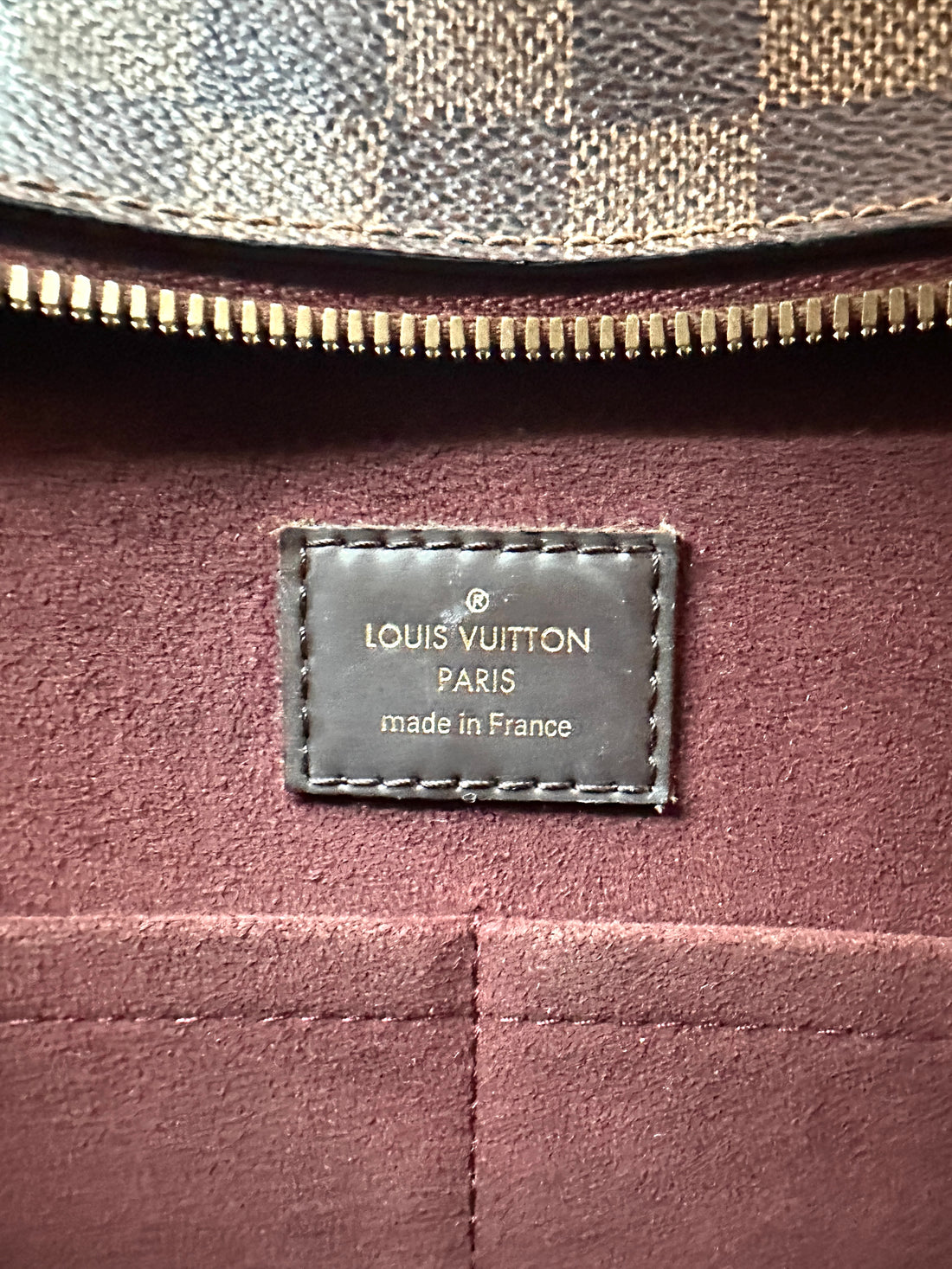 Louis Vuitton Jersey Damier Ebene & Red Leather Handle Bag LV3403