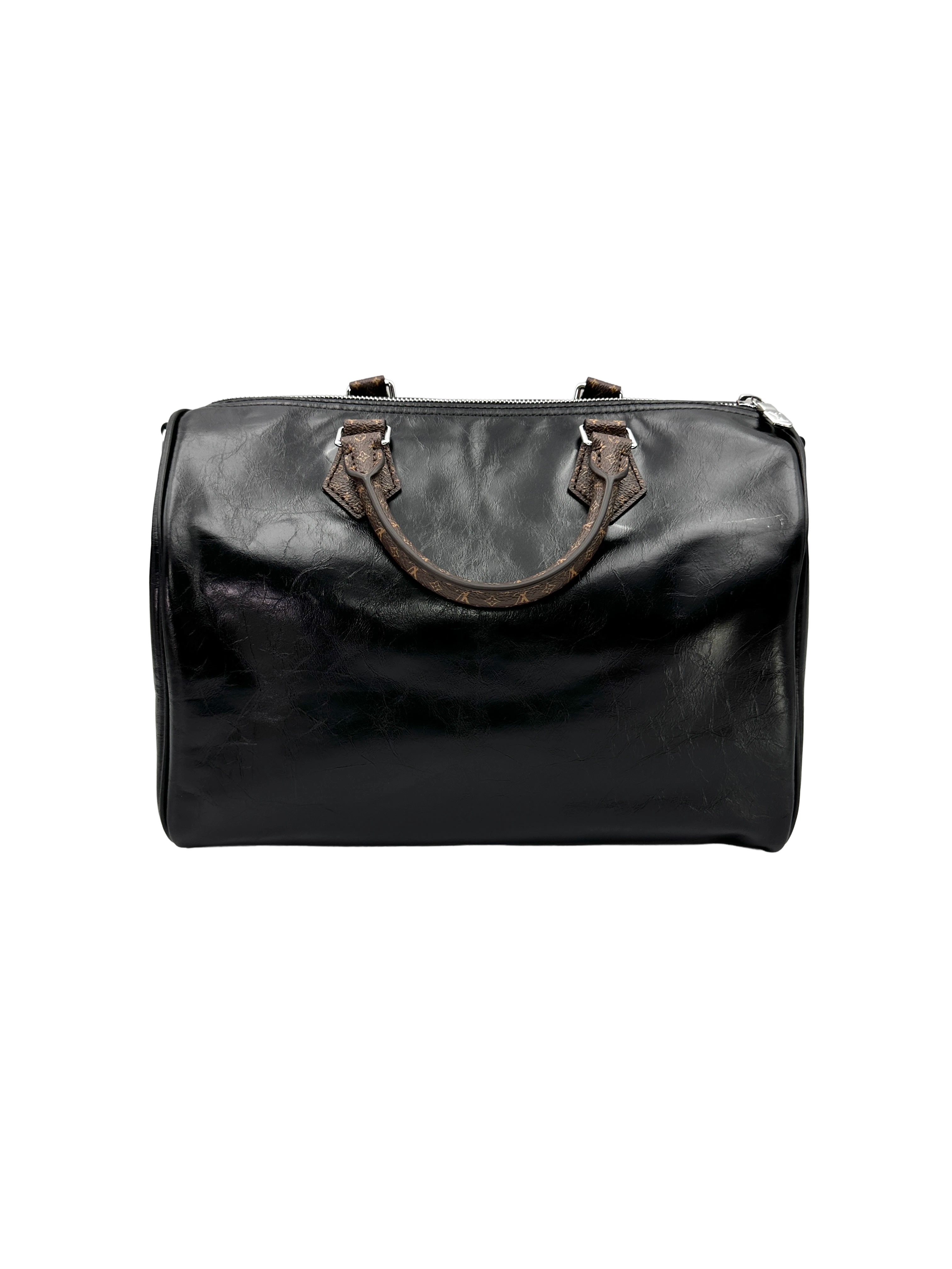 Louis Vuitton Speedy30 Black Lambskin Leather Handle Bag LVU