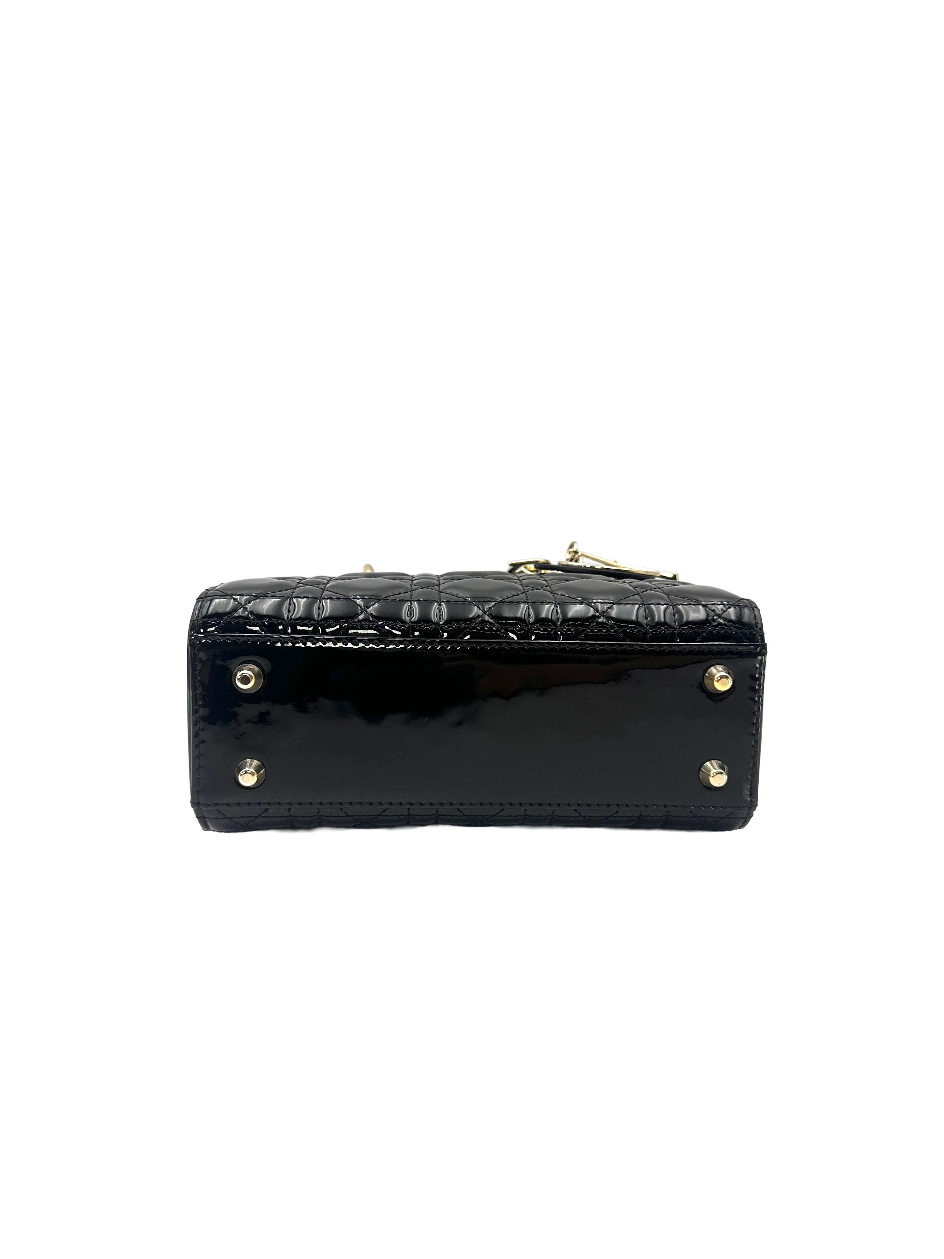 Christian Dior Lady Dior Black Cannage Patent Leather Handle Bag DR964