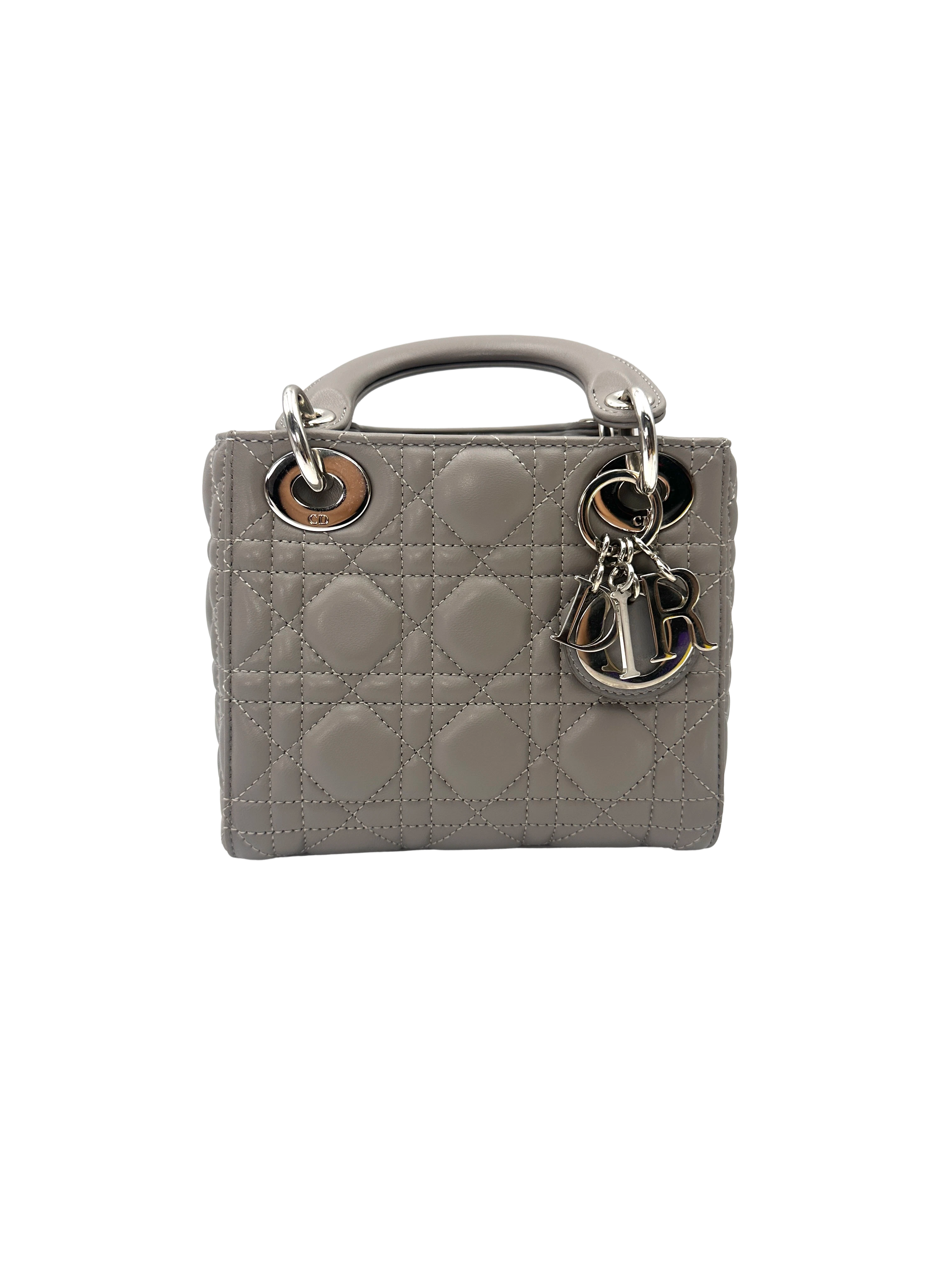 Christian Dior Lady Dior Grey Cannage Leather Handle Bag DR966