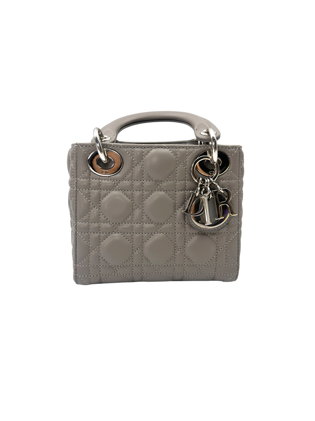Christian Dior Lady Dior Grey Cannage Leather Handle Bag DR966