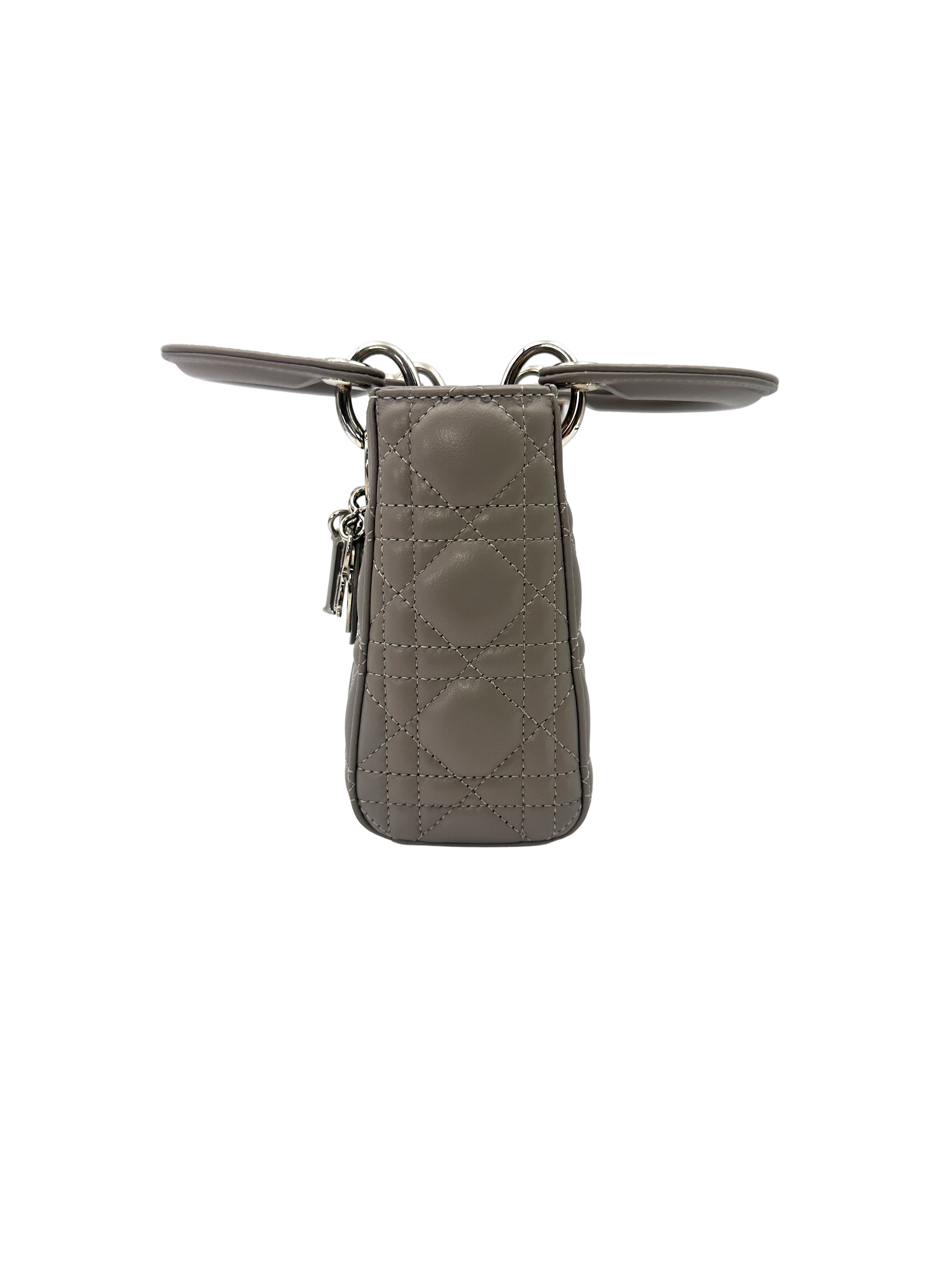 Christian Dior Lady Dior Grey Cannage Leather Handle Bag DR966