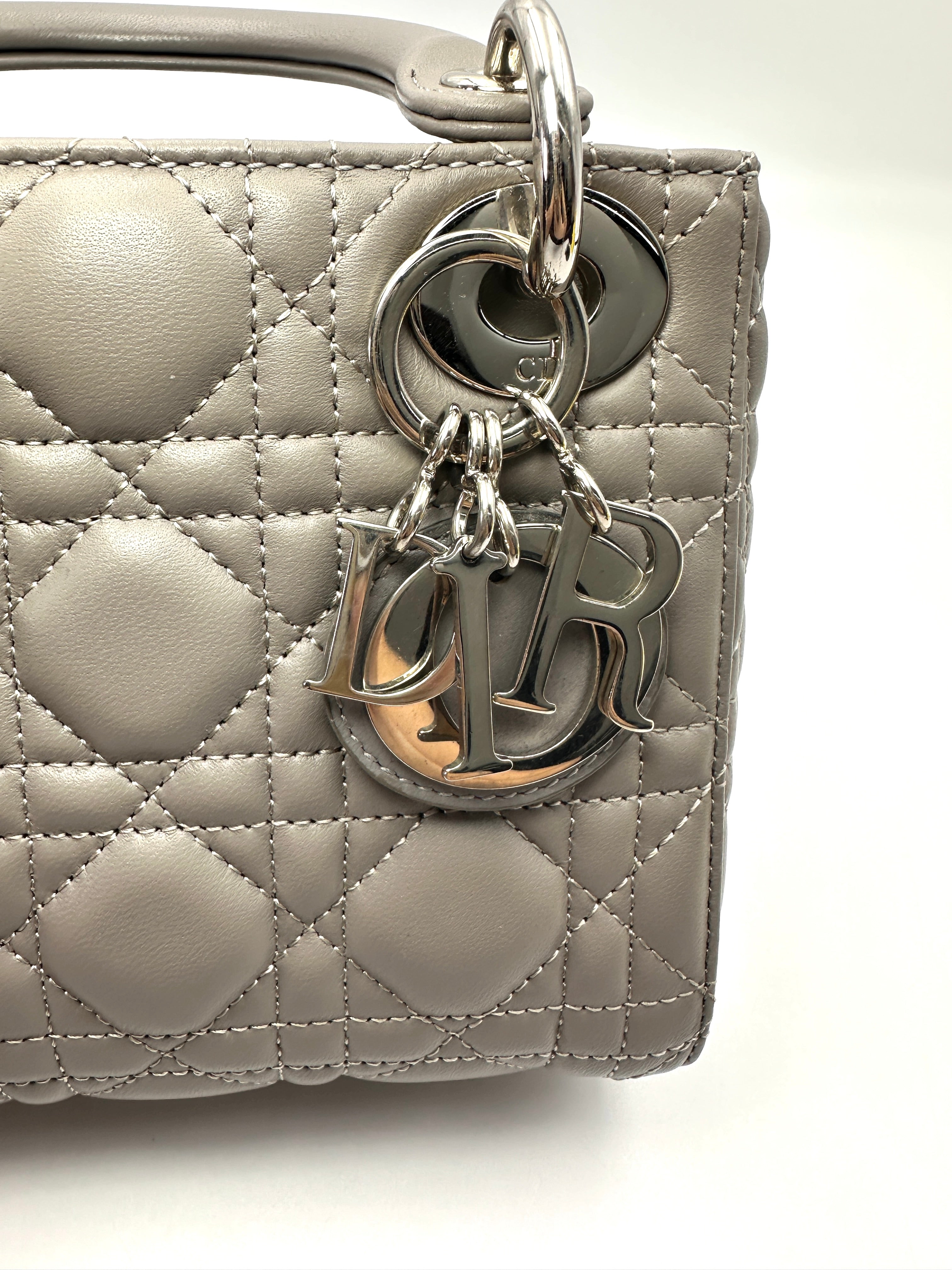 Christian Dior Lady Dior Grey Cannage Leather Handle Bag DR966