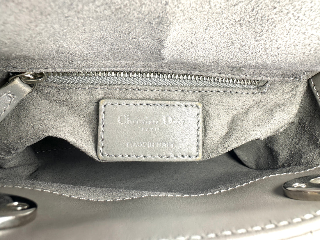 Christian Dior Lady Dior Grey Cannage Leather Handle Bag DR966