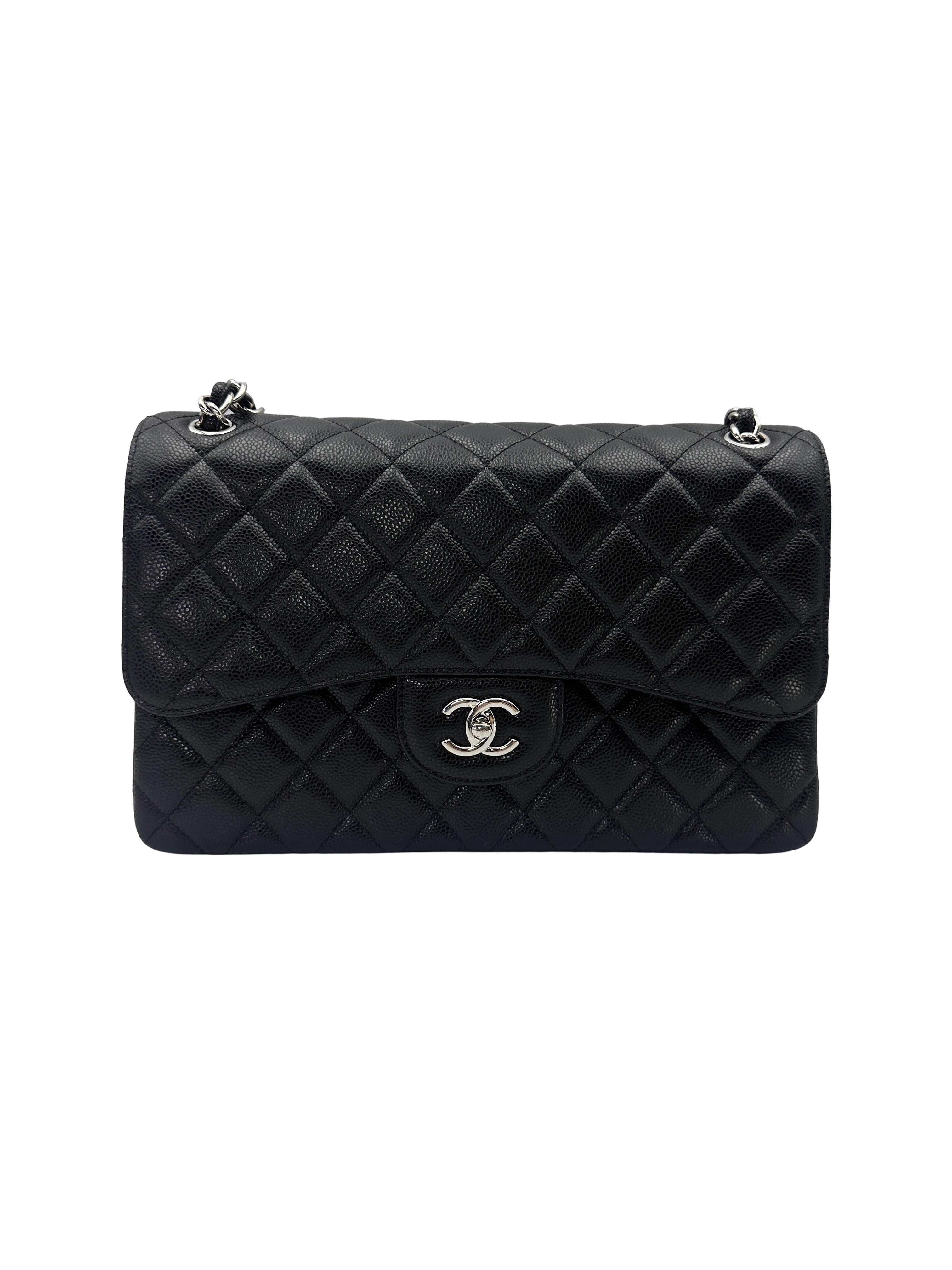 Chanel Classic Flap Black Quilted Leather Jumbo Shoulder Bag With Silver Buckle(14***38) CC2623
