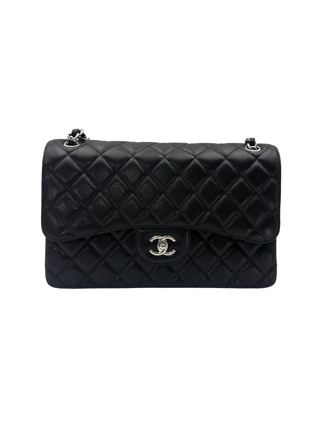Chanel Classic Flap Black Quilted Leather Jumbo Shoulder Bag With Silver Buckle(14***38) CC2623