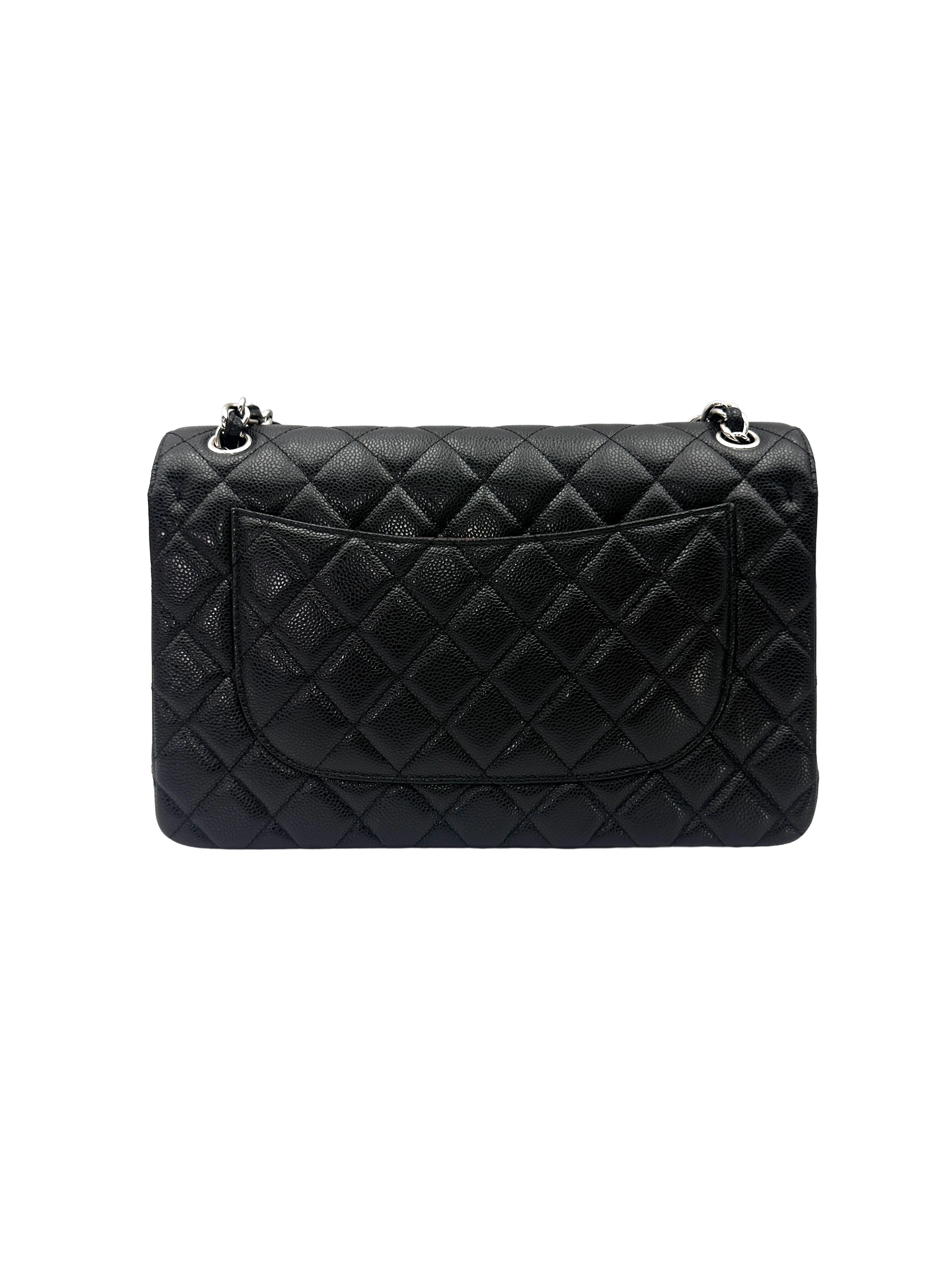 Chanel Classic Flap Black Quilted Leather Jumbo Shoulder Bag With Silver Buckle(14***38) CC2623