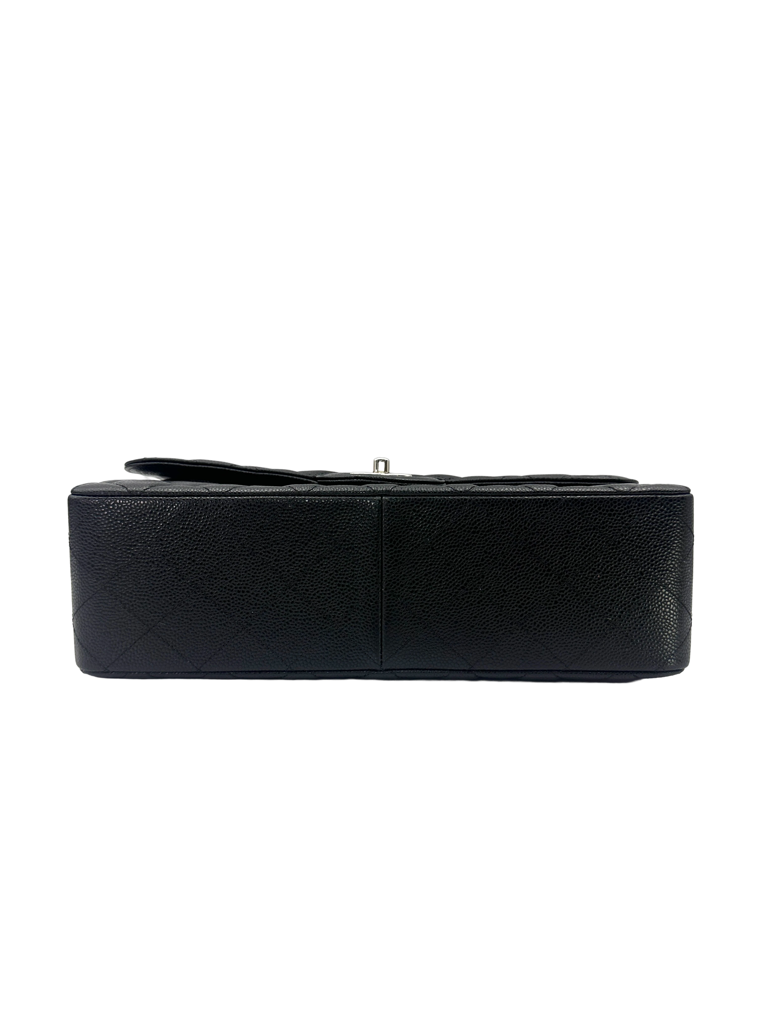 Chanel Classic Flap Black Quilted Leather Jumbo Shoulder Bag With Silver Buckle(14***38) CC2623