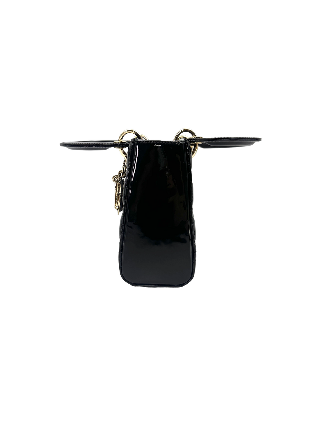 Christian Dior Lady Dior Black Cannage Patent Leather Handle Bag DR967