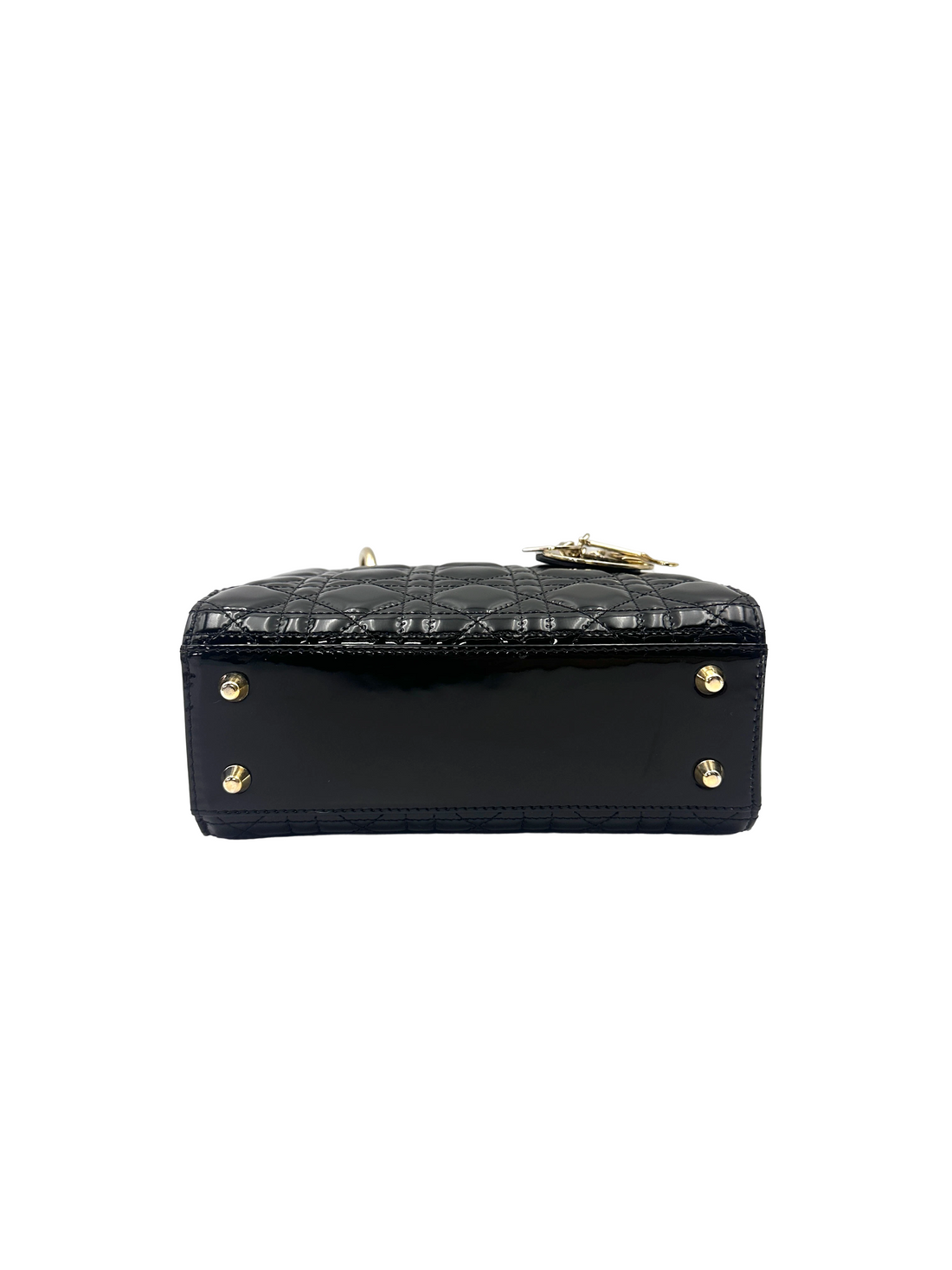Christian Dior Lady Dior Black Cannage Patent Leather Handle Bag DR967