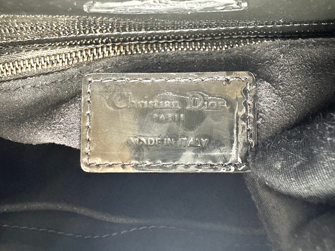 Christian Dior Lady Dior Black Cannage Patent Leather Handle Bag DR967