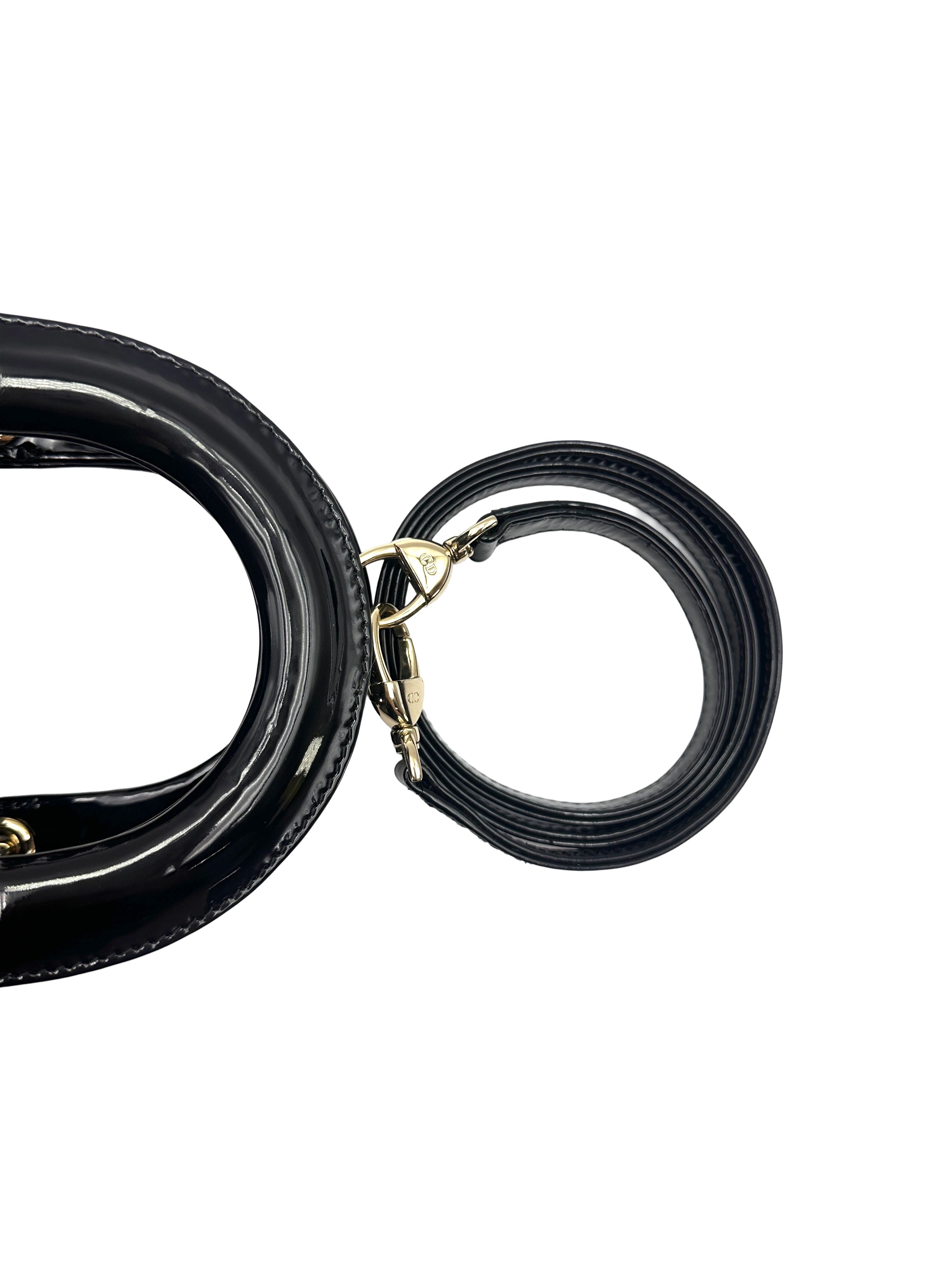 Christian Dior Lady Dior Black Cannage Patent Leather Handle Bag DR967