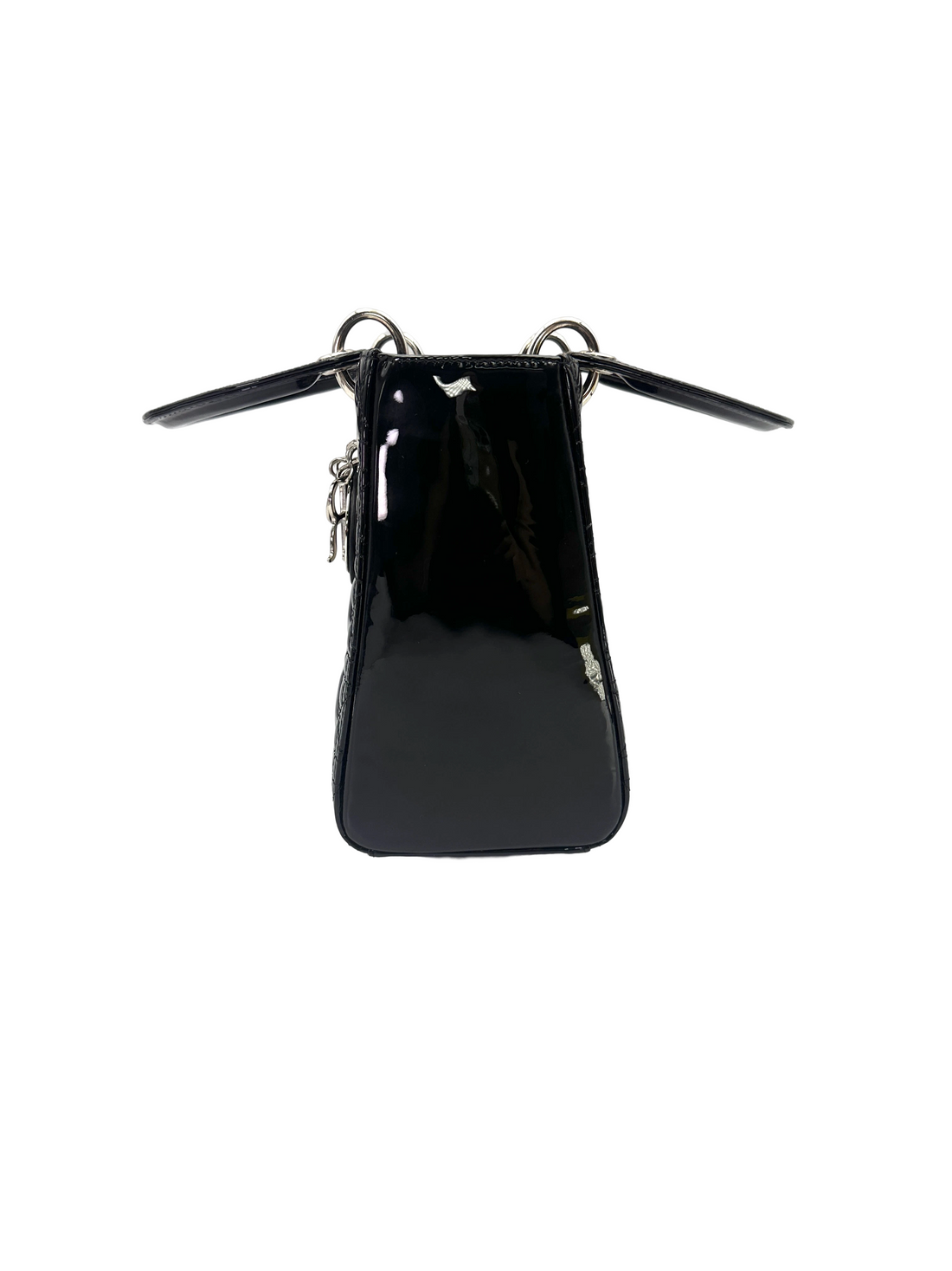 Christian Dior Lady Dior Black Cannage Patent Leather Handle Bag DR965