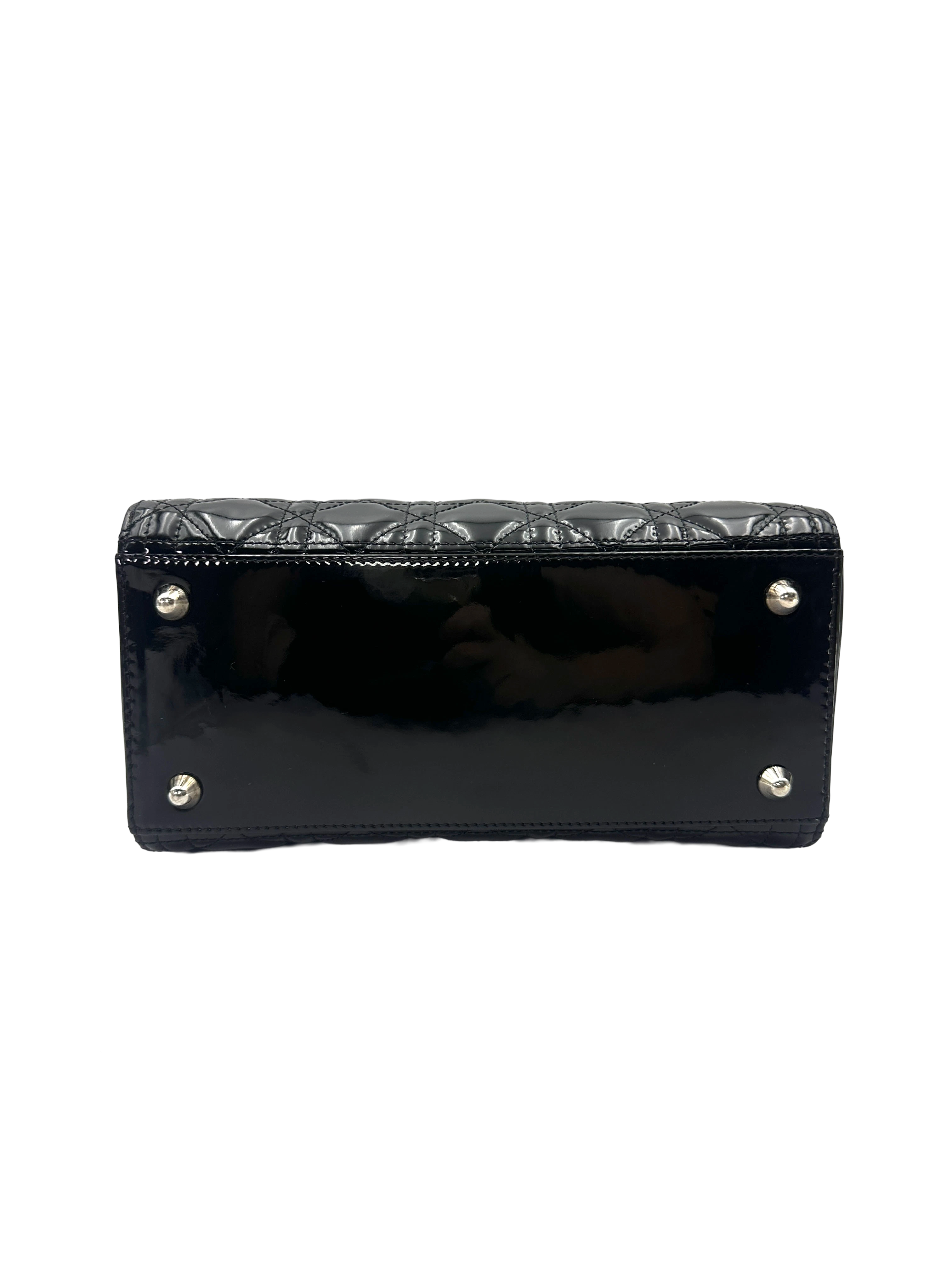 Christian Dior Lady Dior Black Cannage Patent Leather Handle Bag DR965