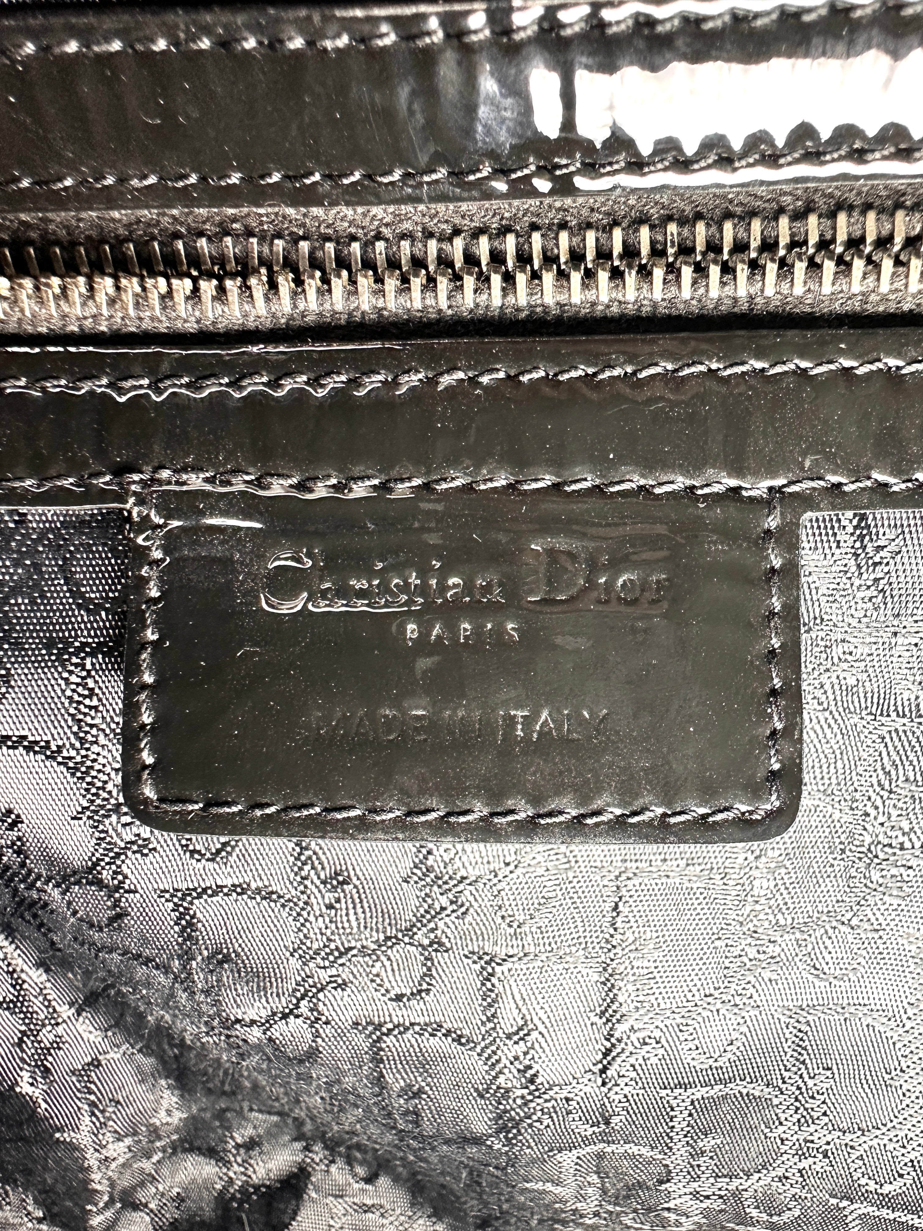 Christian Dior Lady Dior Black Cannage Patent Leather Handle Bag DR965